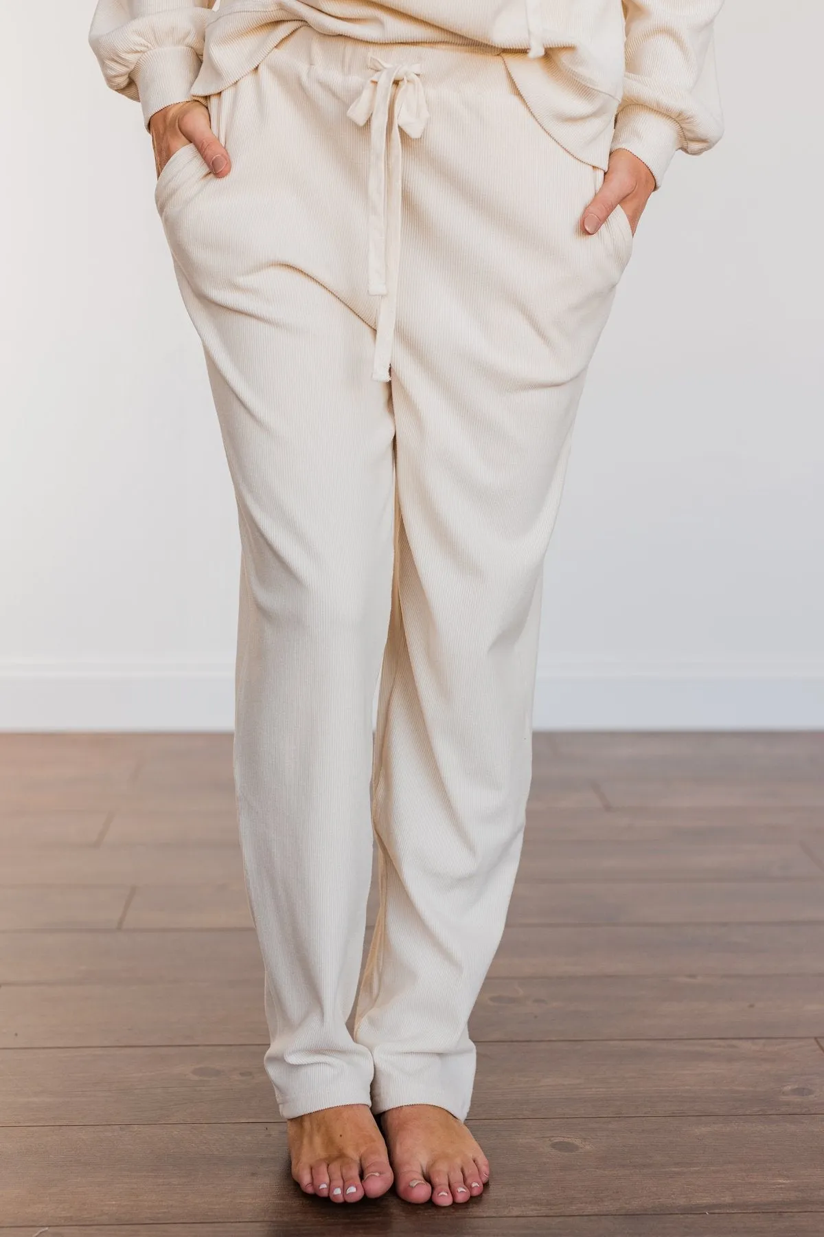 Call It Comfort Ribbed Lounge Pants- Cream