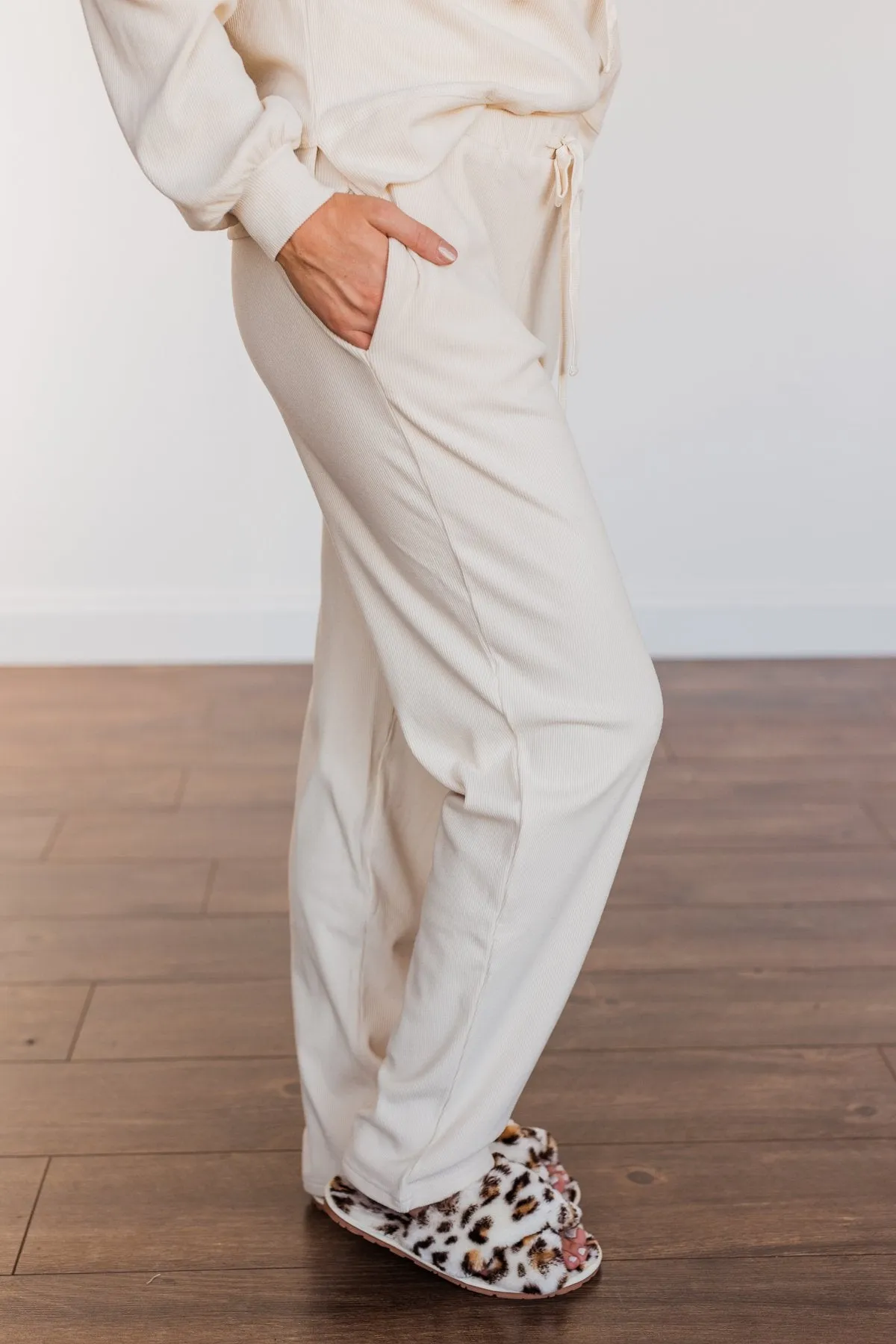 Call It Comfort Ribbed Lounge Pants- Cream