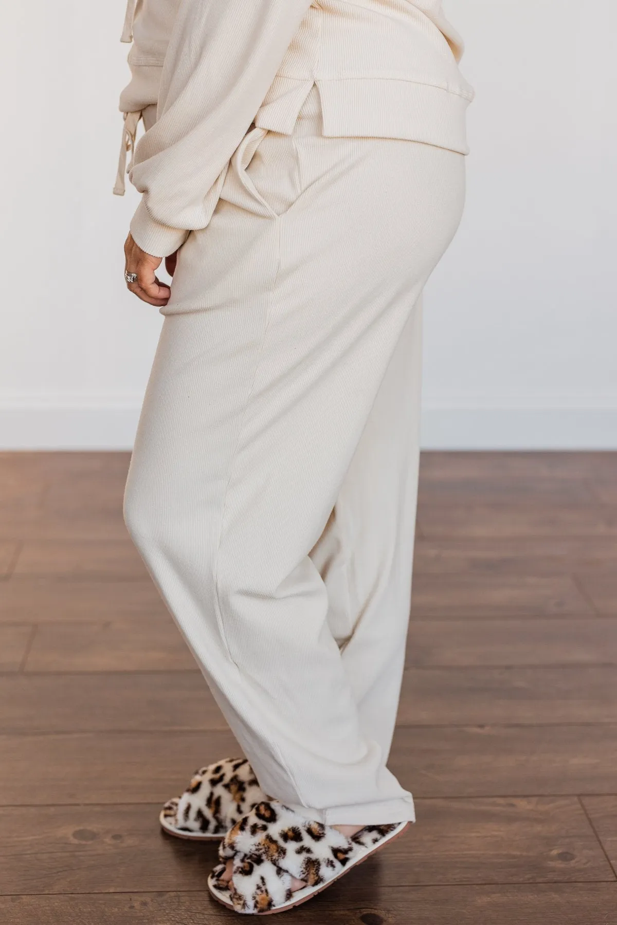Call It Comfort Ribbed Lounge Pants- Cream