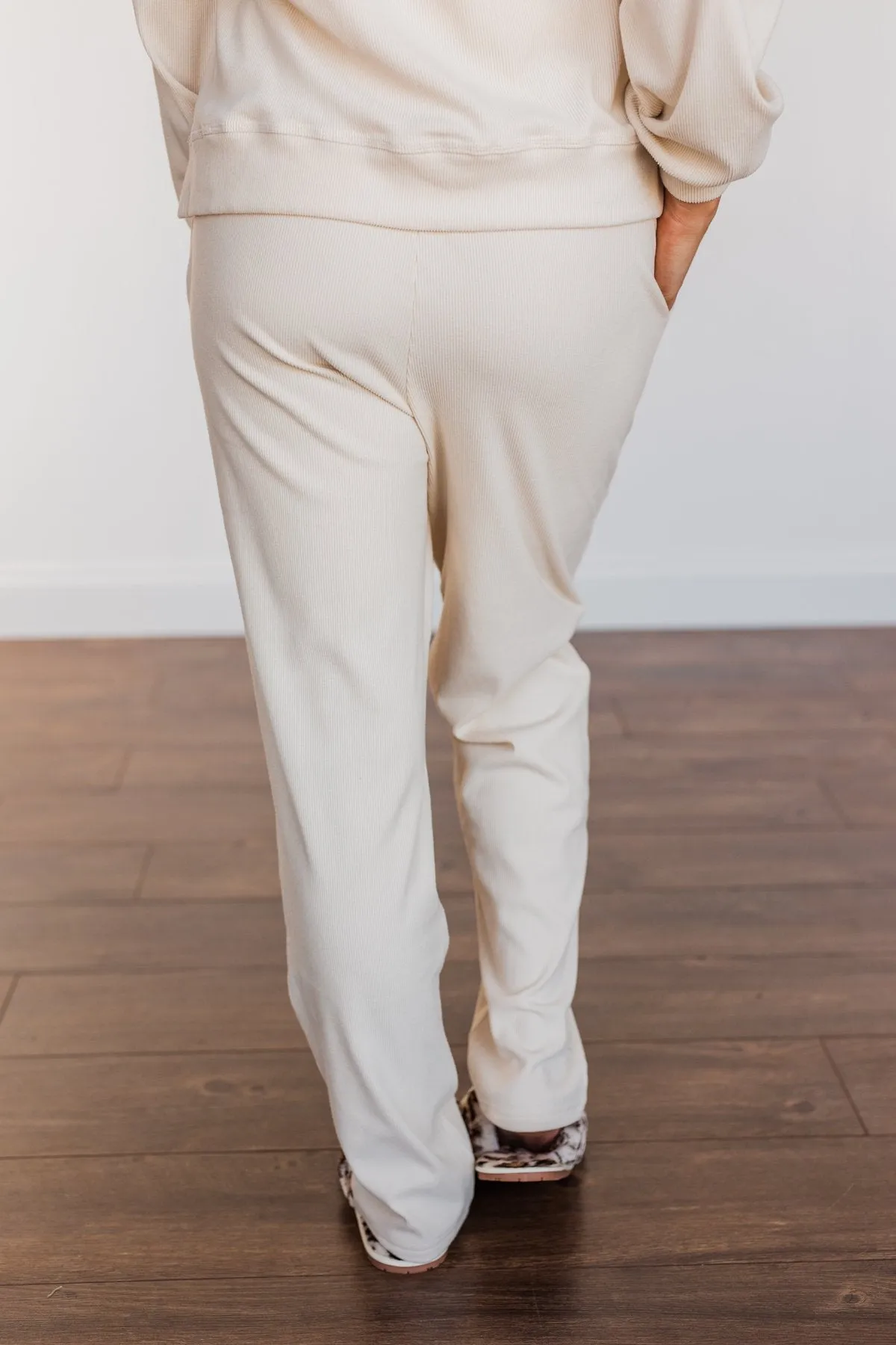 Call It Comfort Ribbed Lounge Pants- Cream