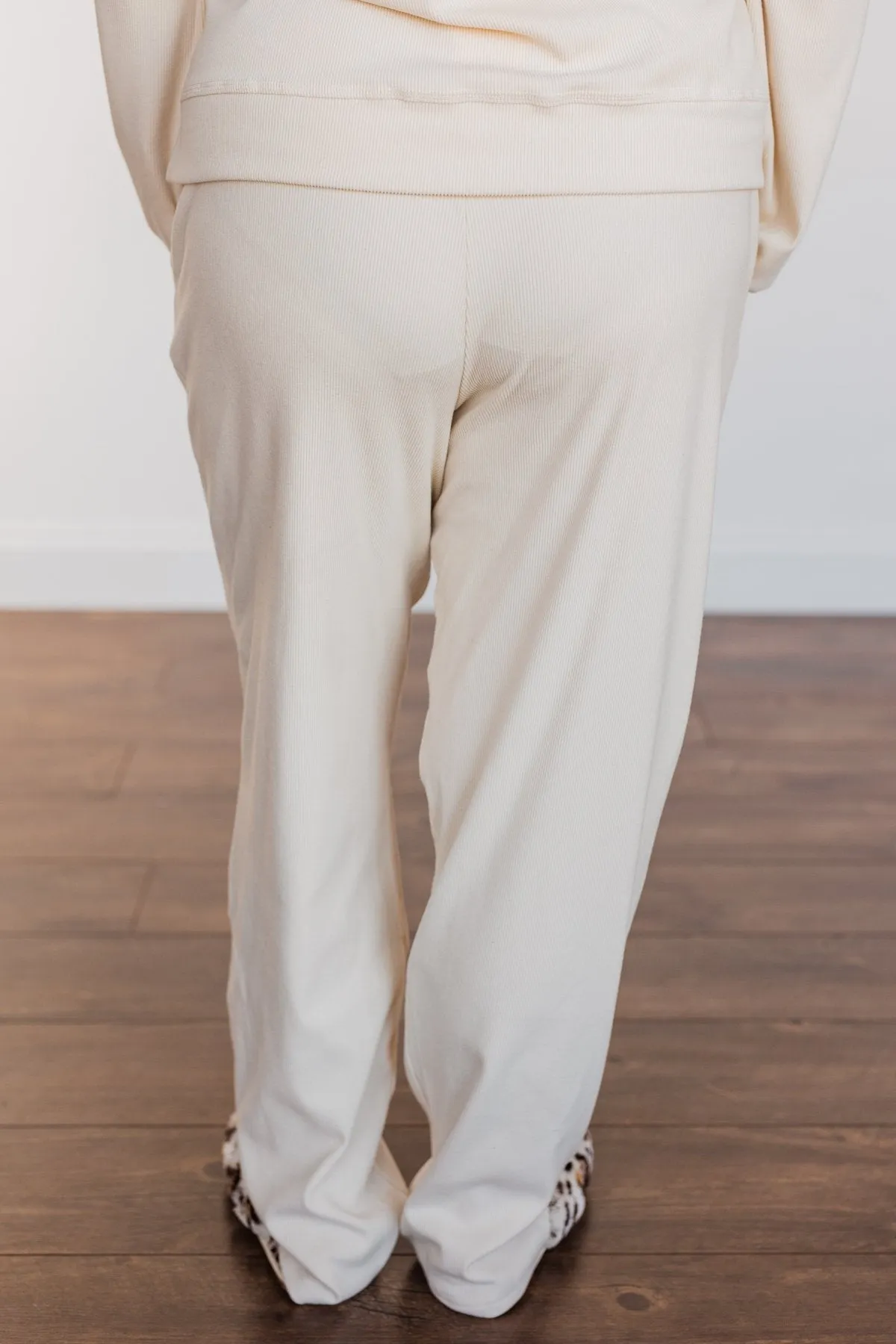 Call It Comfort Ribbed Lounge Pants- Cream