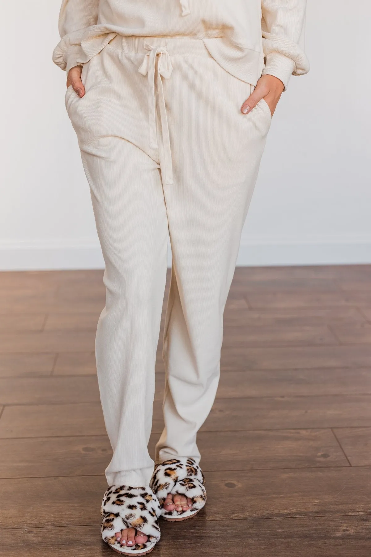 Call It Comfort Ribbed Lounge Pants- Cream