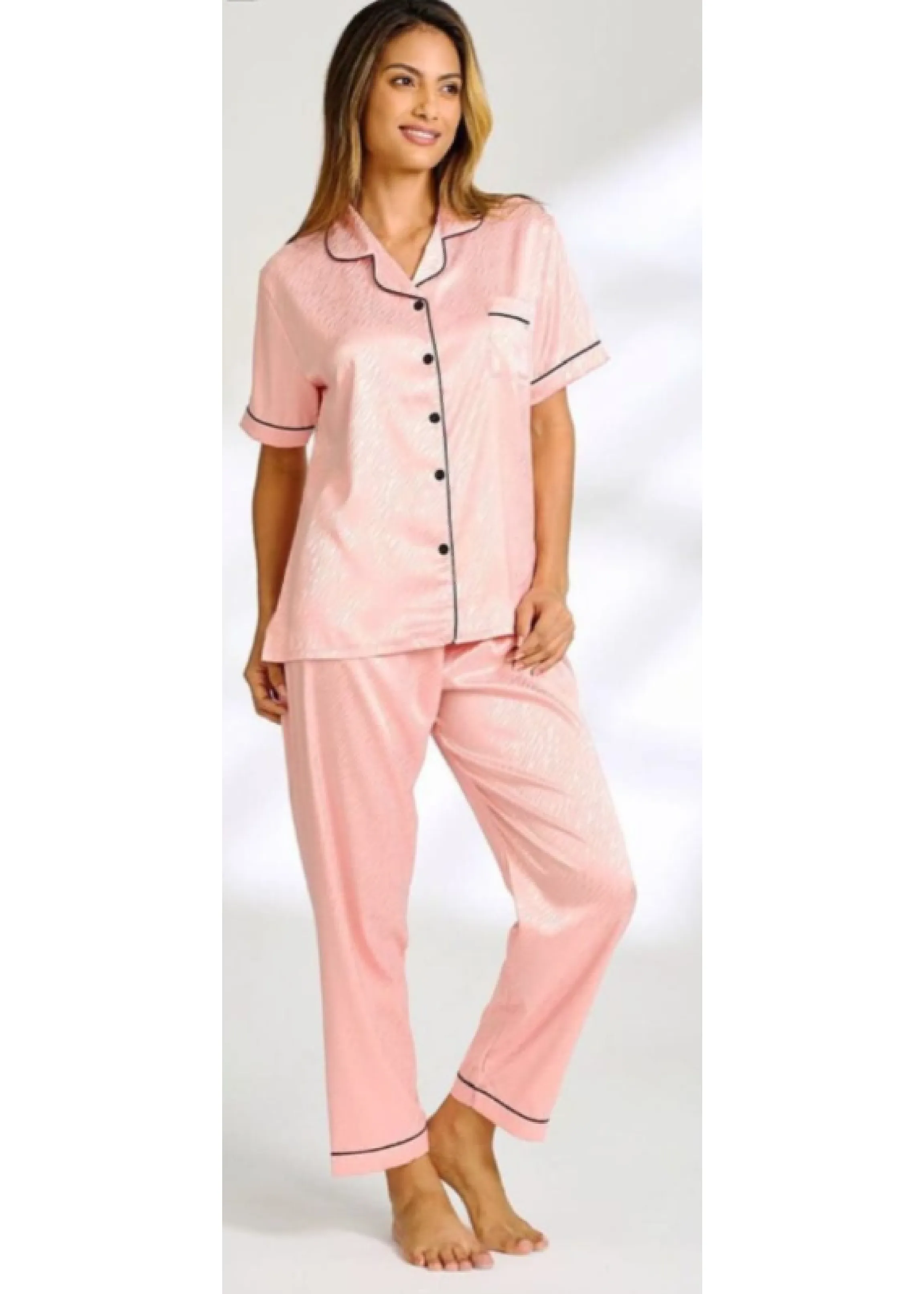 Cara Pink Satin Jacquard Pajama