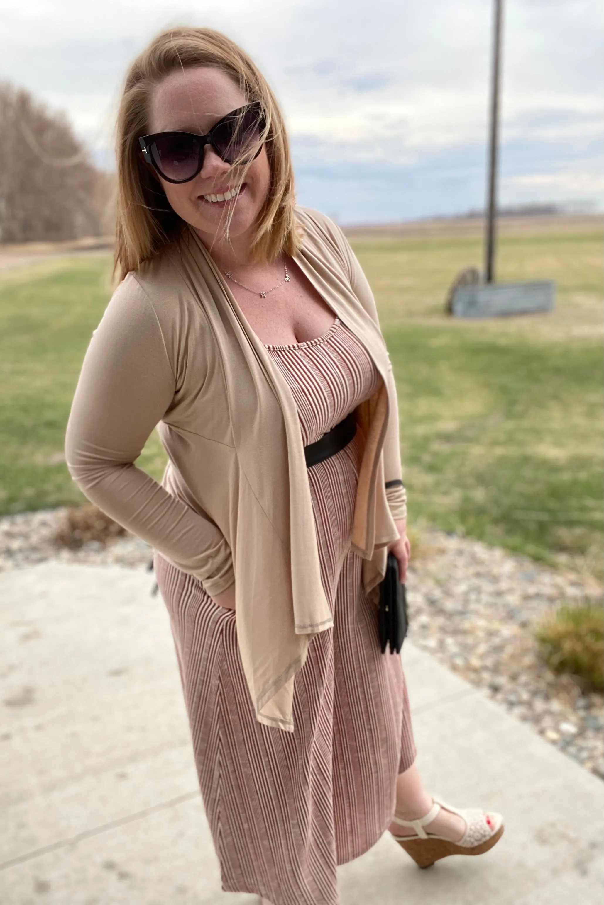 Cassie Draped Cardigan in Taupe