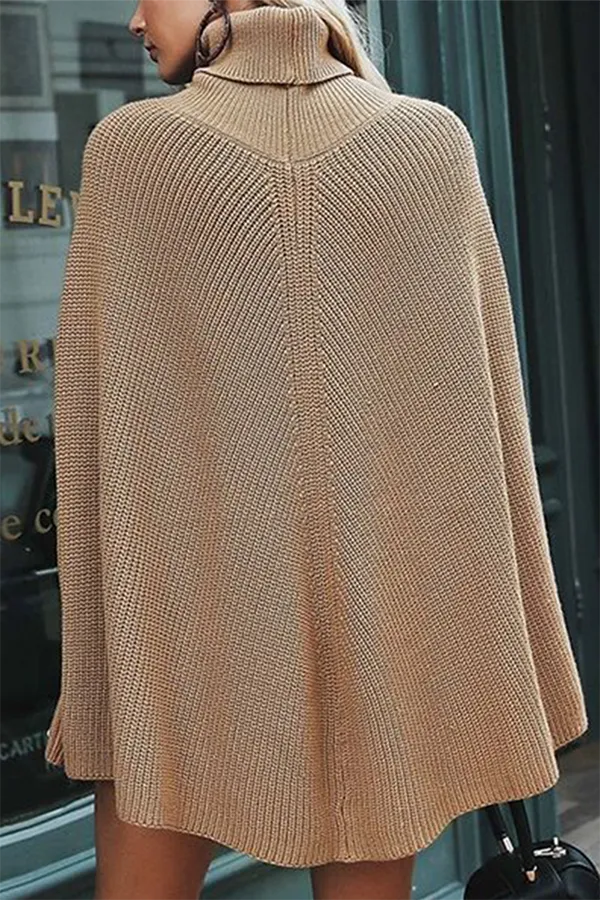 Casual Street Solid Split Joint Turtleneck Tops Sweater (Without Belt)
