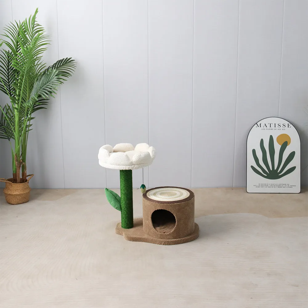 CATIO Log Cat House With White Camelia Cat Scratching Tree