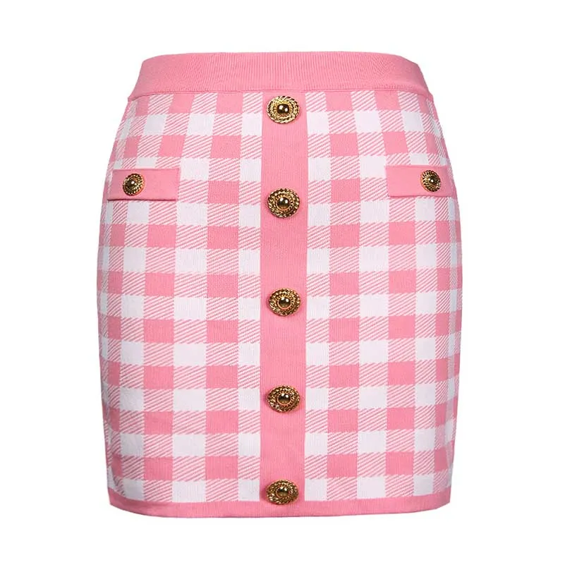 Checked Suit Chic Knit Crop Top Short Skirt Cardigan Coat Mini Dress Set