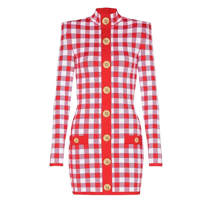 Checked Suit Chic Knit Crop Top Short Skirt Cardigan Coat Mini Dress Set