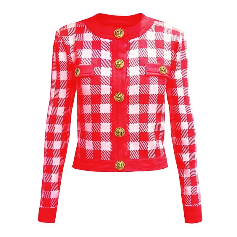 Checked Suit Chic Knit Crop Top Short Skirt Cardigan Coat Mini Dress Set