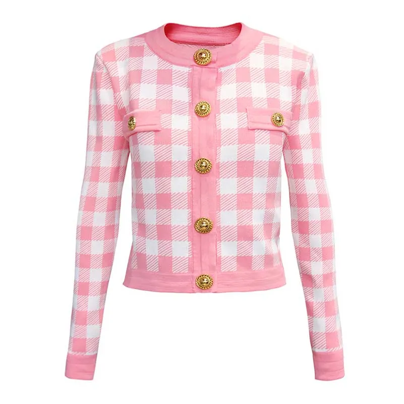Checked Suit Chic Knit Crop Top Short Skirt Cardigan Coat Mini Dress Set