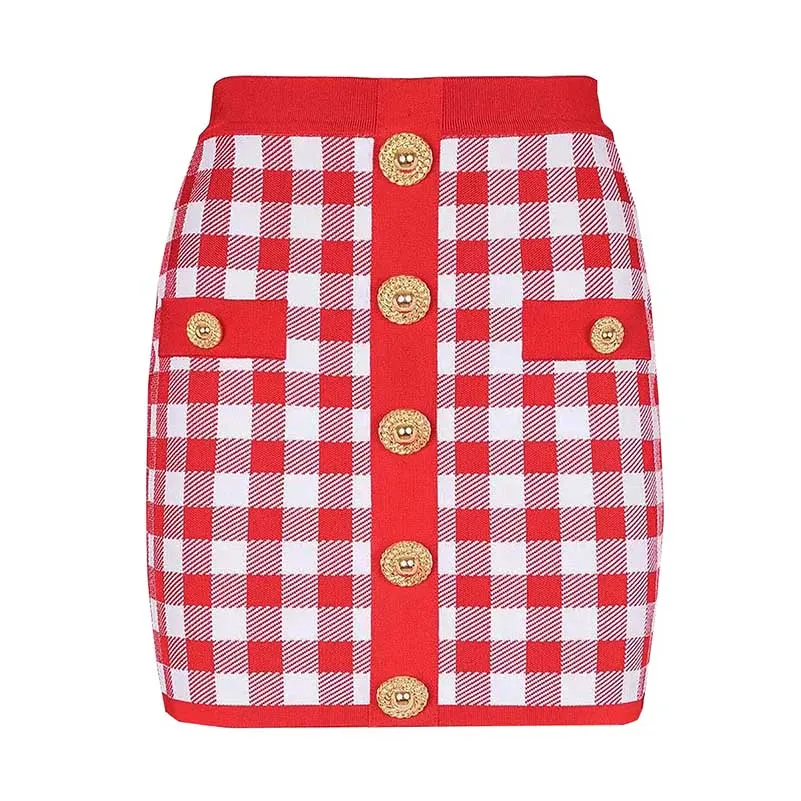 Checked Suit Chic Knit Crop Top Short Skirt Cardigan Coat Mini Dress Set