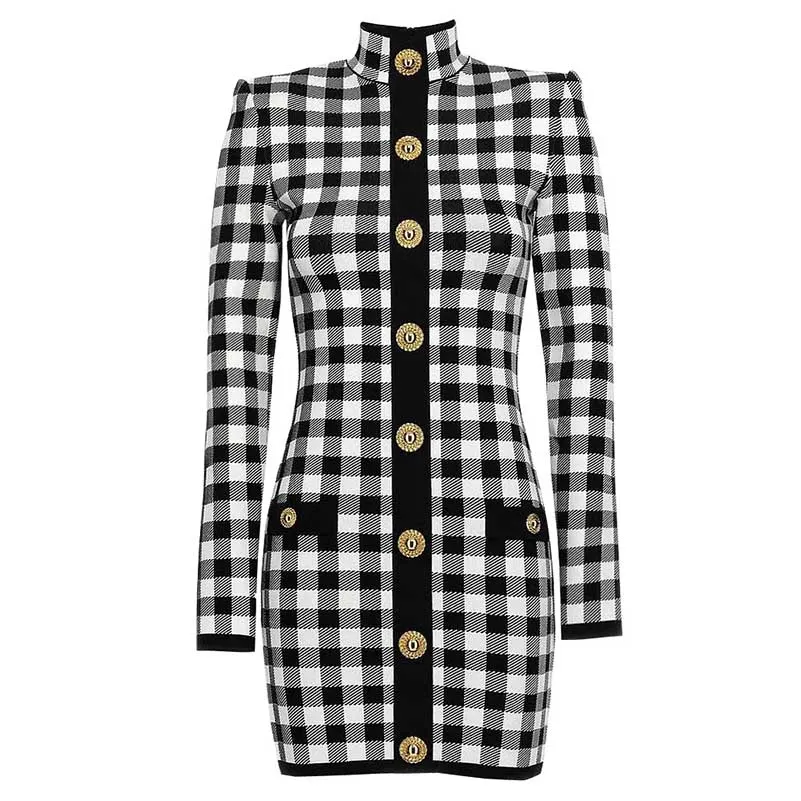 Checked Suit Chic Knit Crop Top Short Skirt Cardigan Coat Mini Dress Set