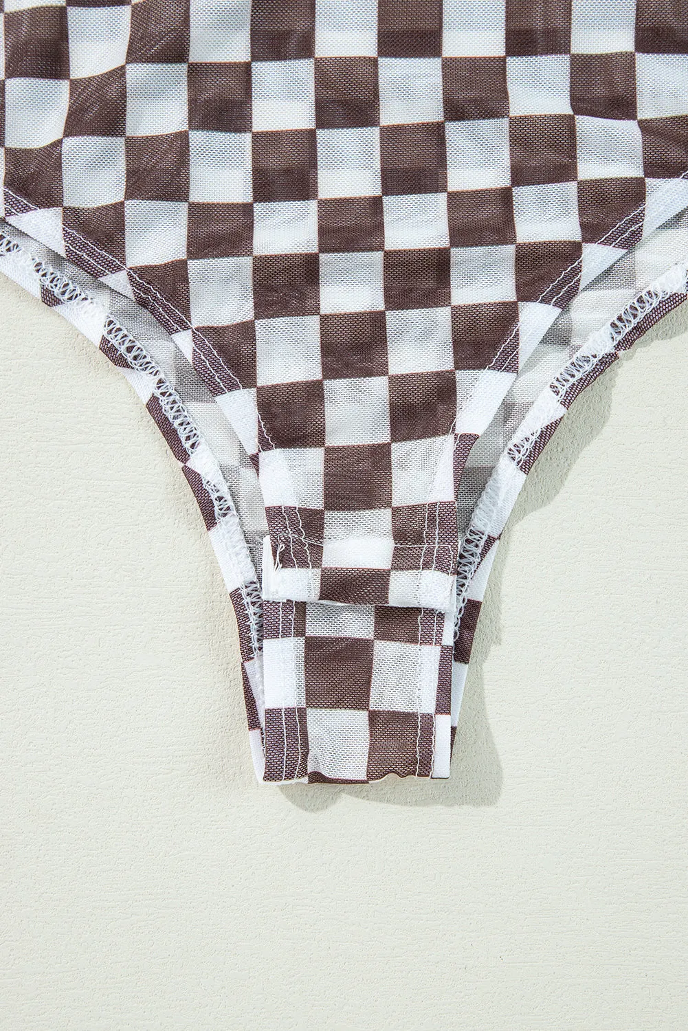 Checkered Long Sleeve High Neck Bodysuit