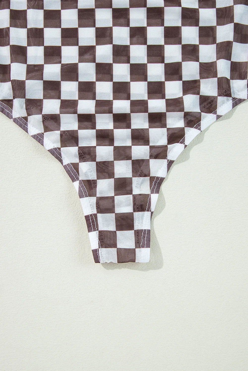 Checkered Long Sleeve High Neck Bodysuit