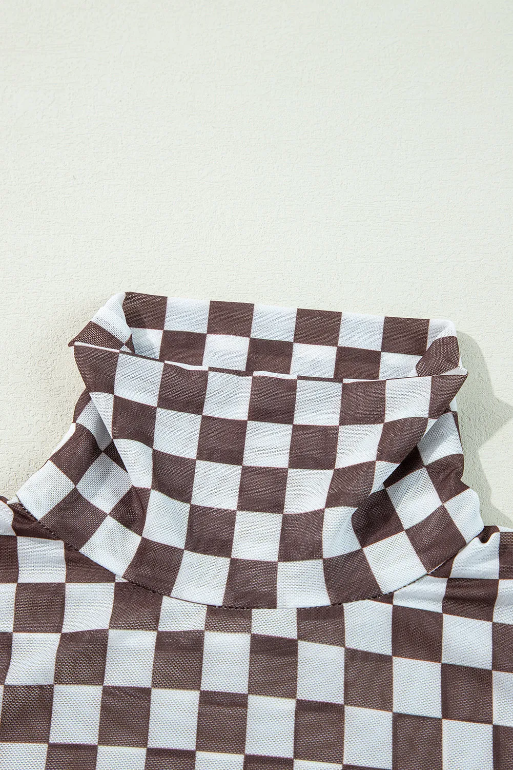 Checkered Long Sleeve High Neck Bodysuit