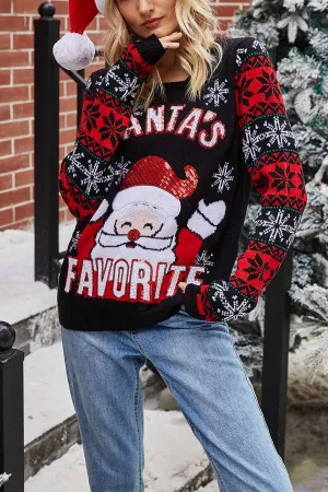 Chicindress Santa Embroidered Round Neck Knitted Sweater