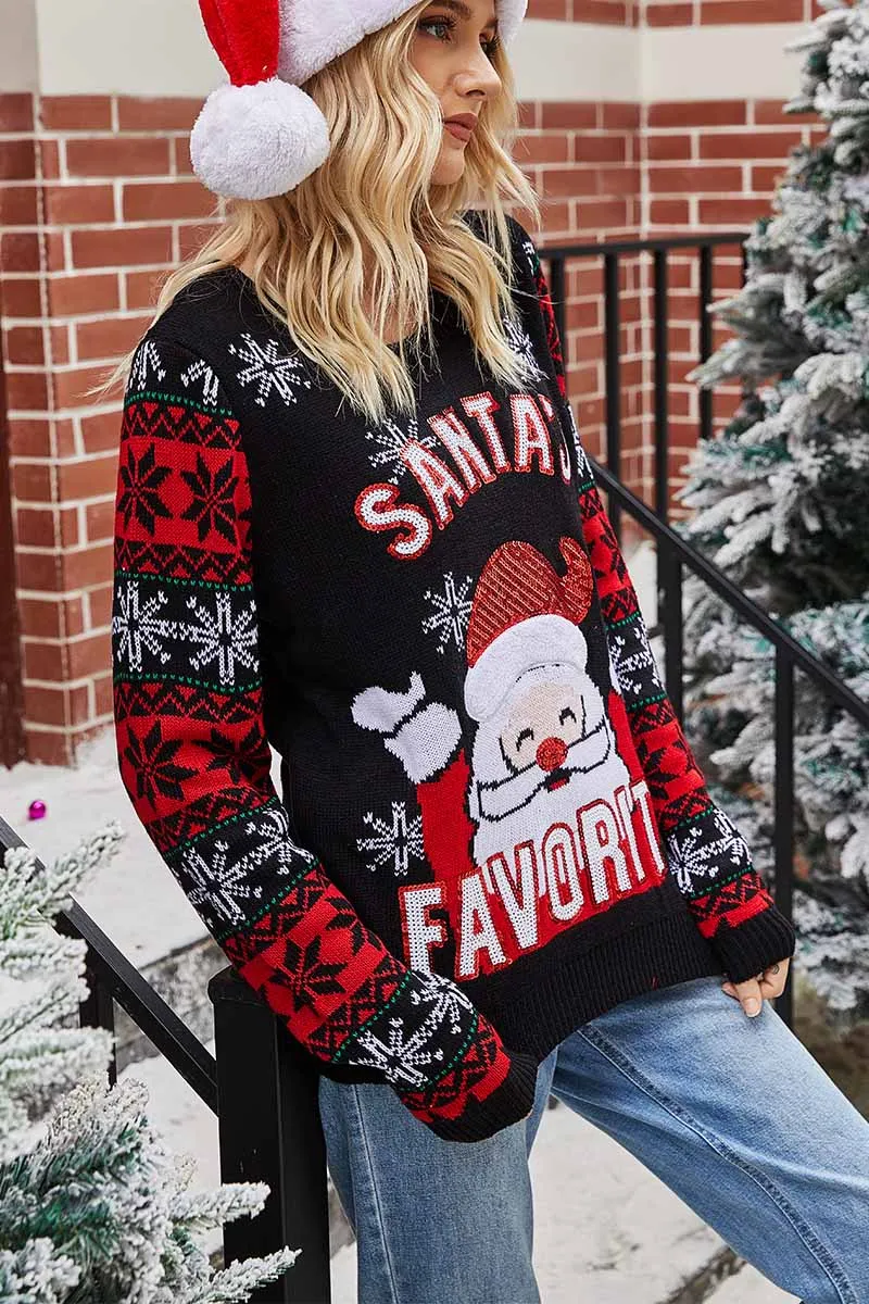 Chicindress Santa Embroidered Round Neck Knitted Sweater