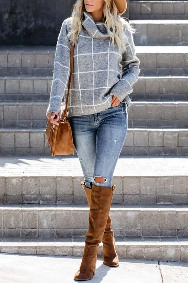 Chicindress Turtleneck Plaid Sweater(5 Colors)