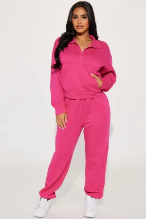 Chill Day Fleece Jogger Set - Fuchsia