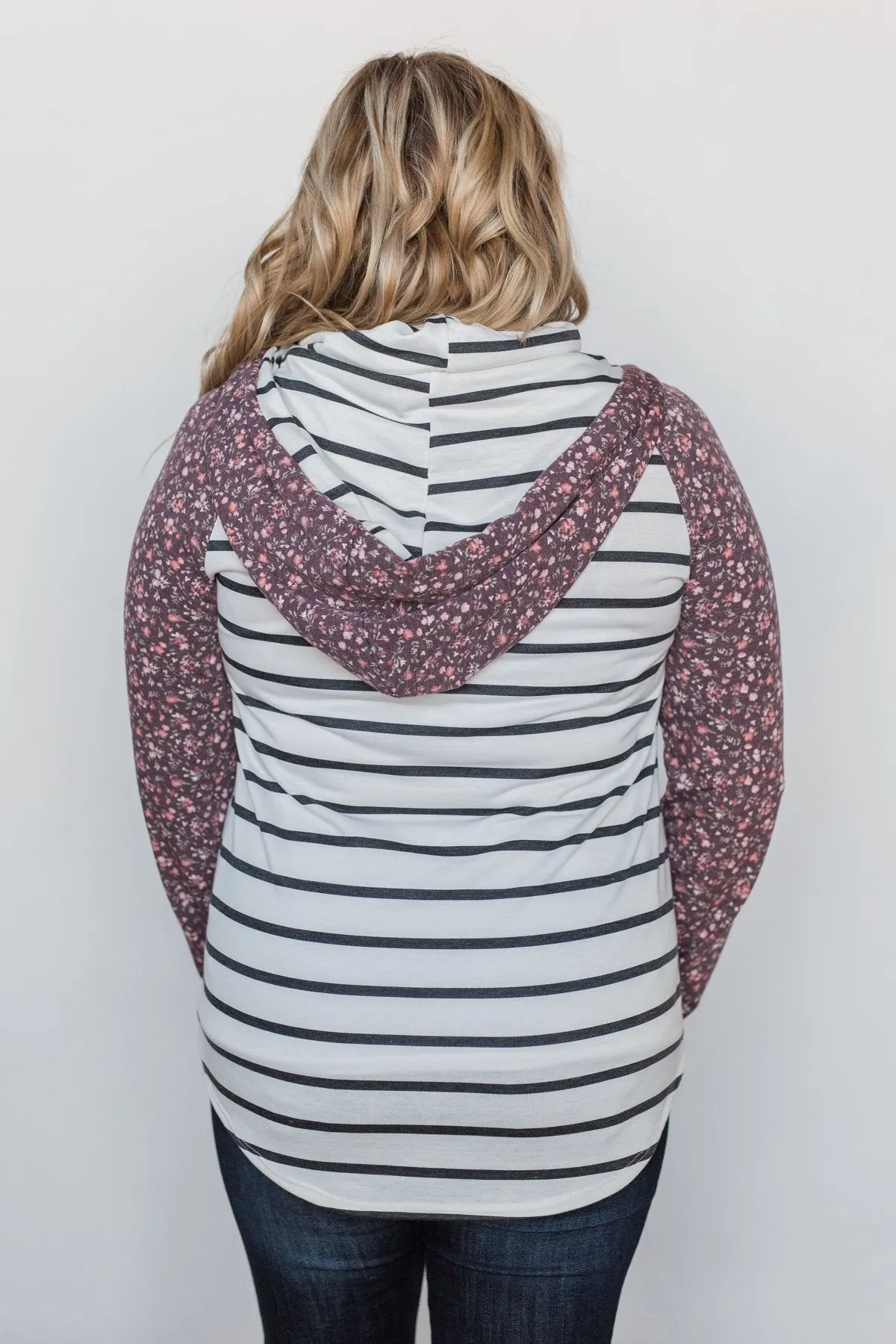 Choosing You Floral & Striped Hoodie- Purple