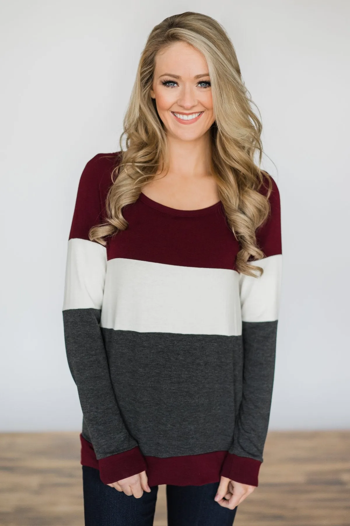 Color Block Cutie Long Sleeve Top - Maroon