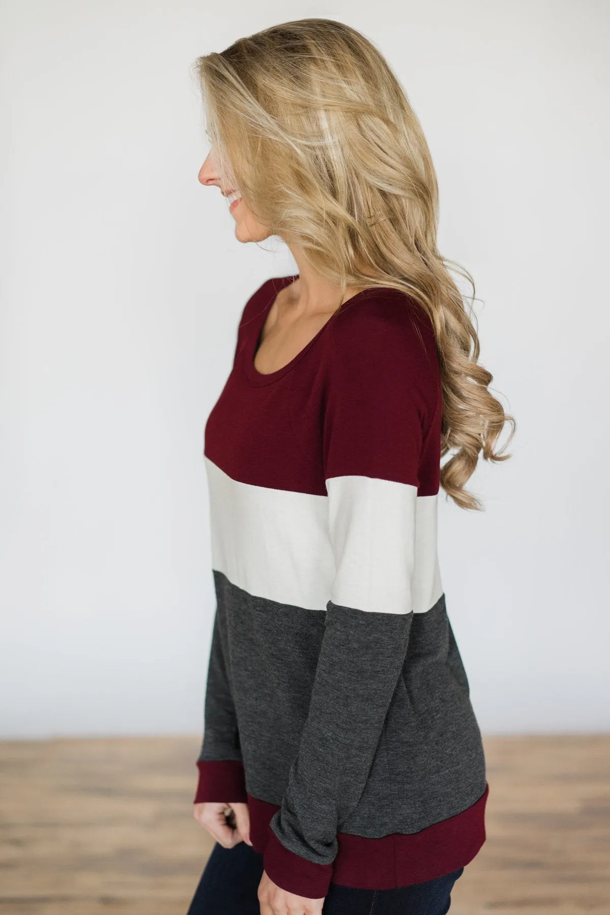 Color Block Cutie Long Sleeve Top - Maroon