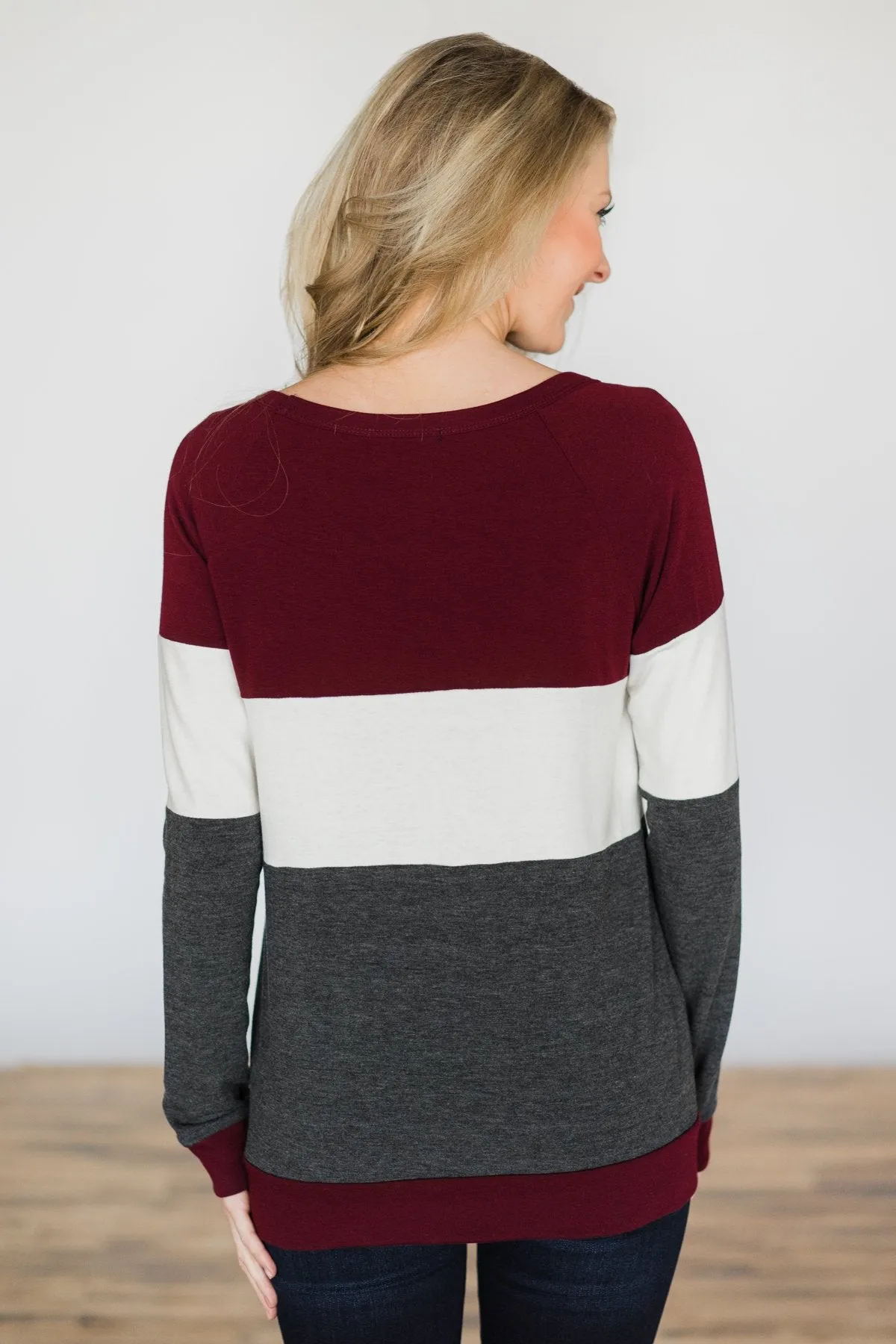 Color Block Cutie Long Sleeve Top - Maroon