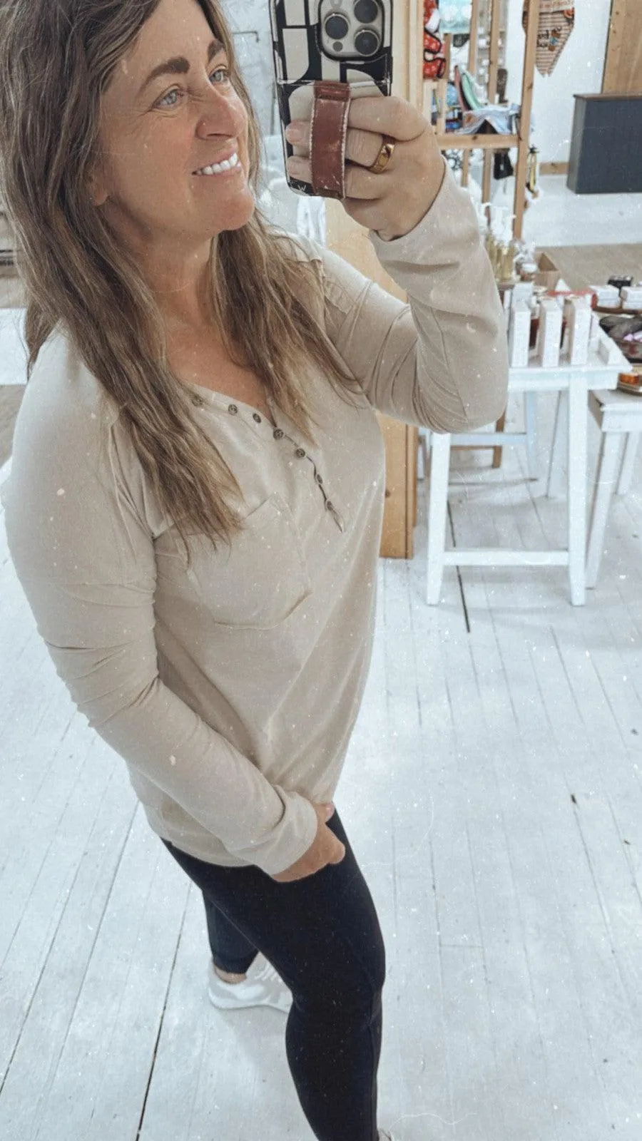 Core Button Front Tee in Cream
