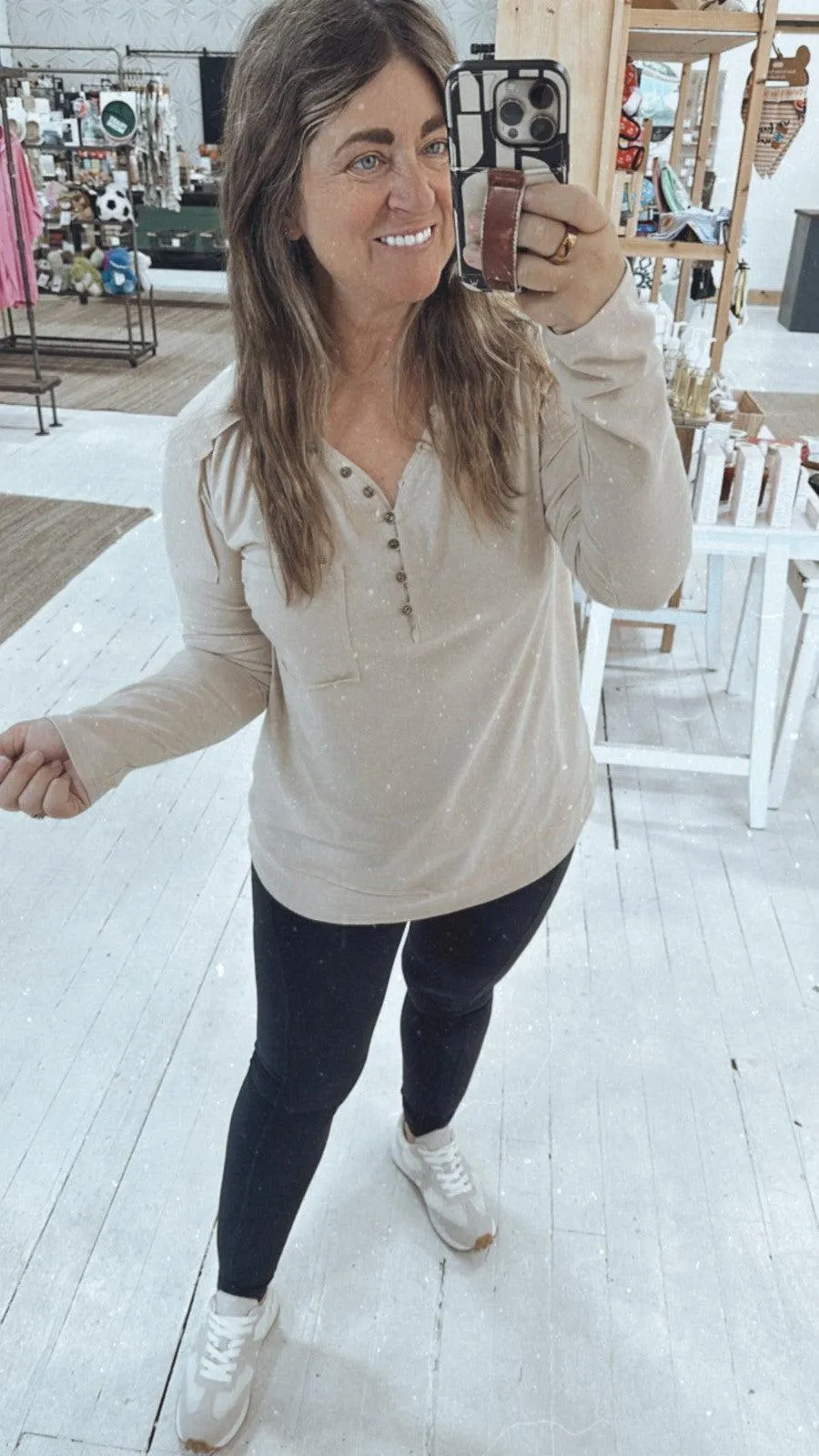 Core Button Front Tee in Cream