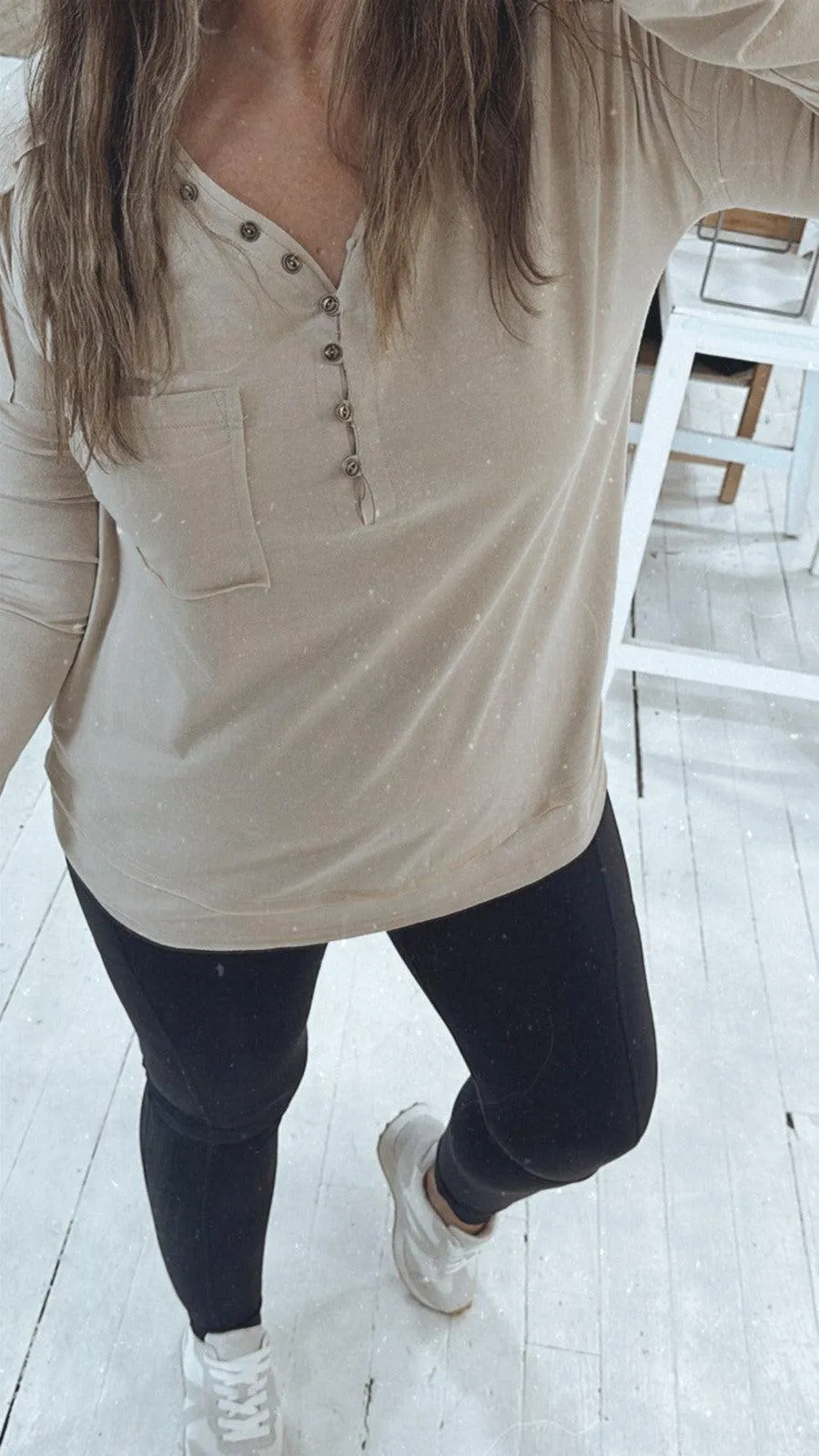 Core Button Front Tee in Cream