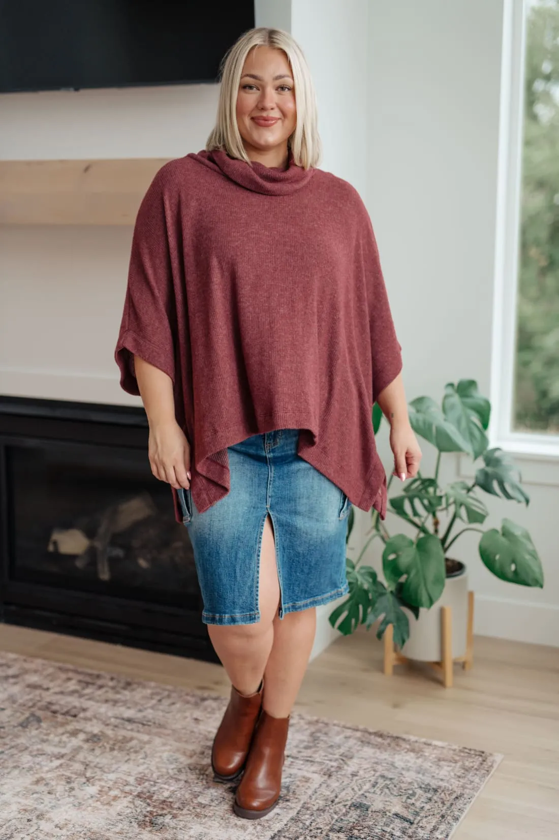 Cowl Neck Turtleneck Poncho