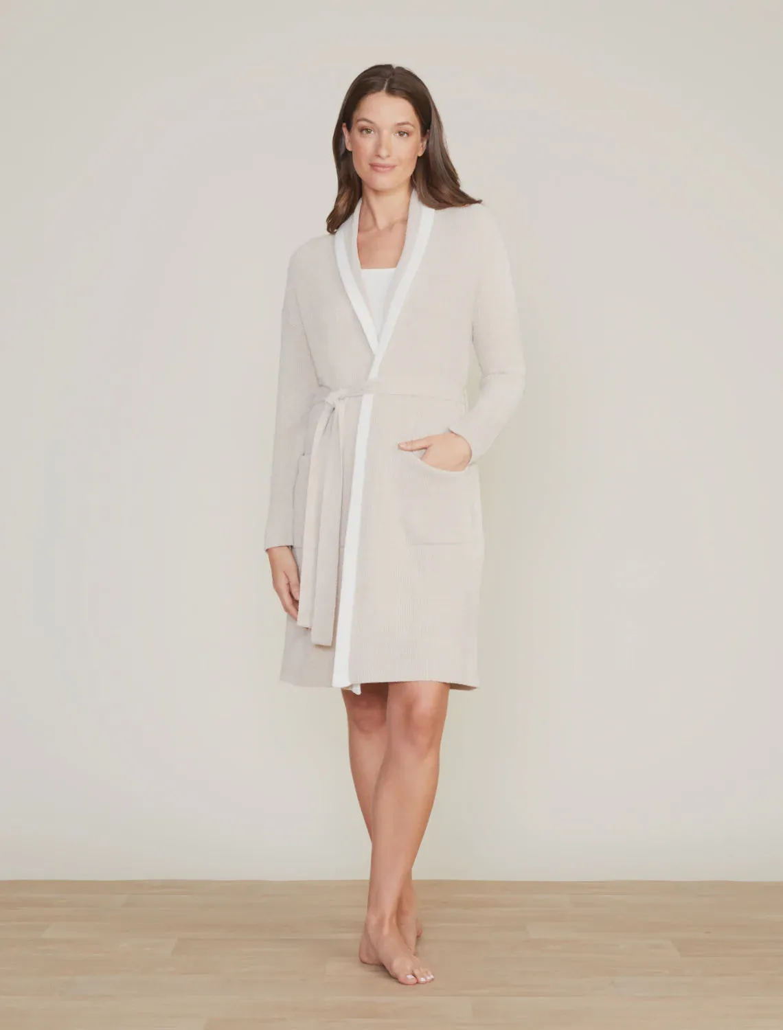 Cozy Chic Ultra Lite Tipped Short Robe Stone/Pearl