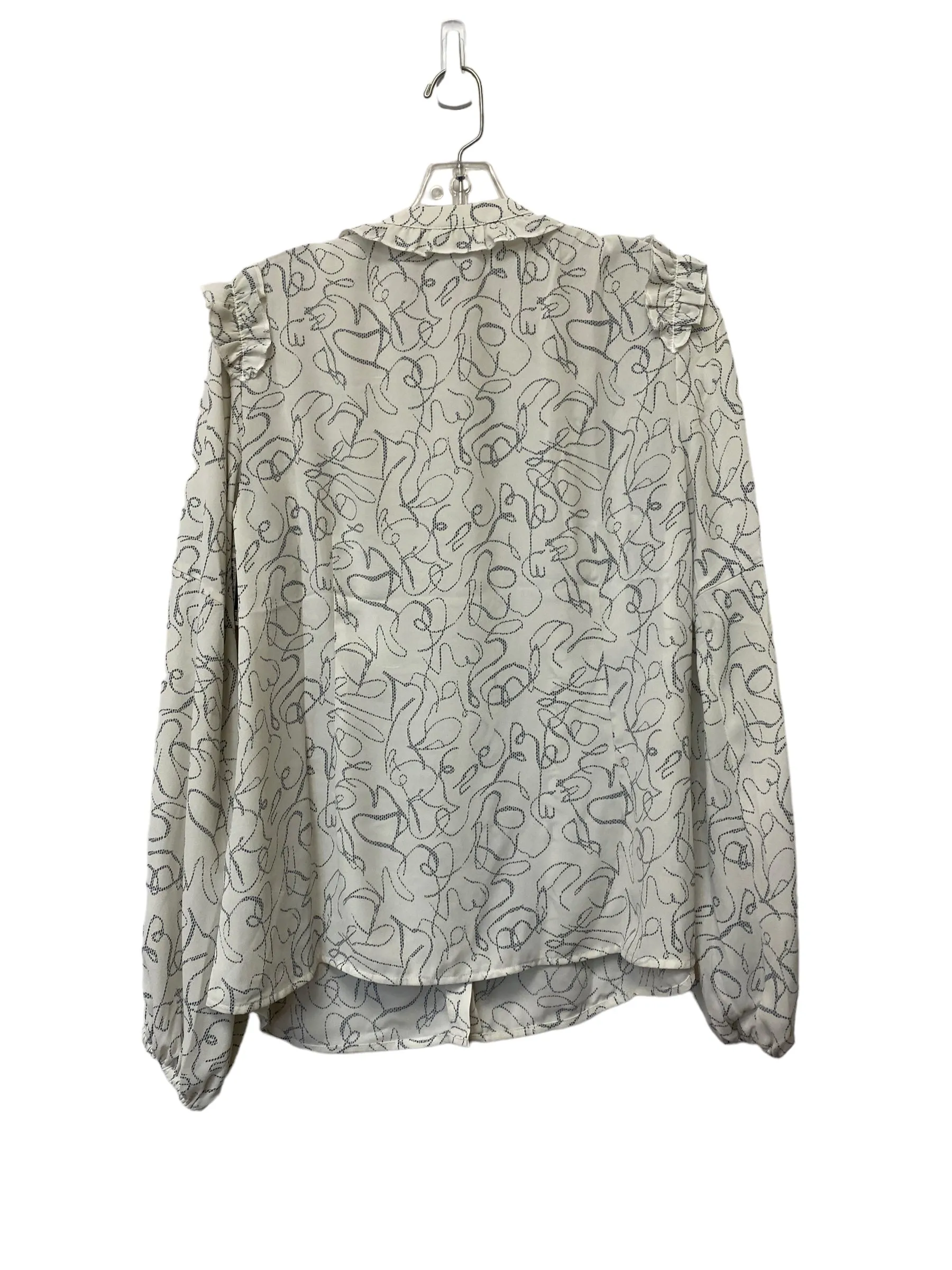 Cream & Grey Top Long Sleeve Cabi, Size M