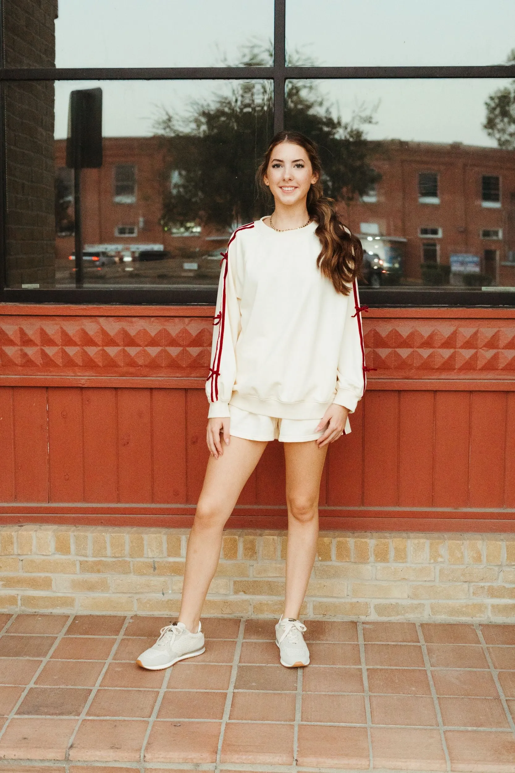 Cream Velvet Bow Shorts PCP234