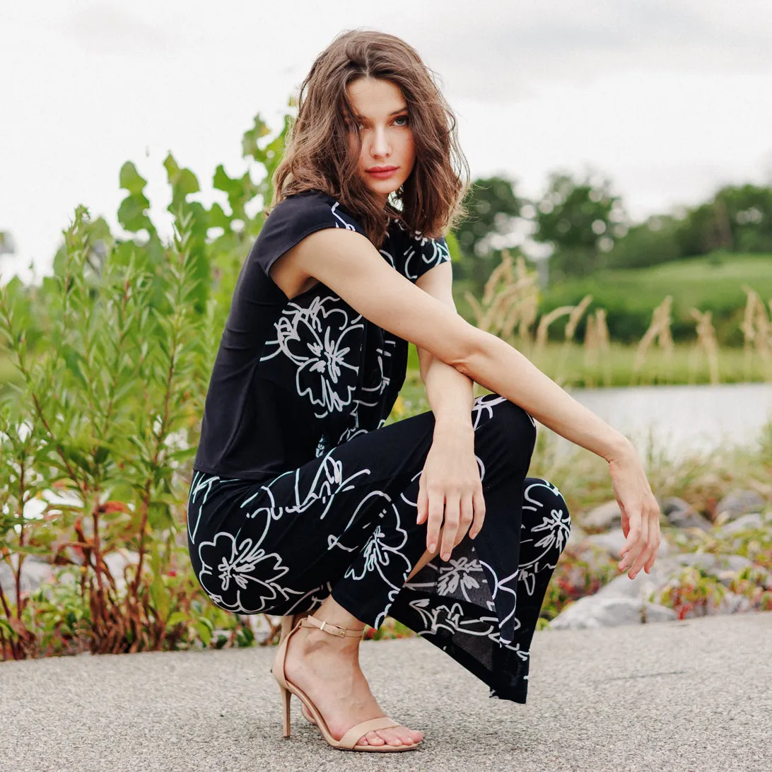 Crepe Knit - Side Slit Ankle Pant - Blossom Sketch