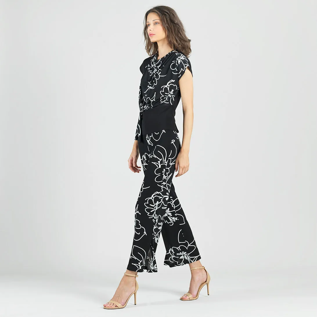Crepe Knit - Side Slit Ankle Pant - Blossom Sketch
