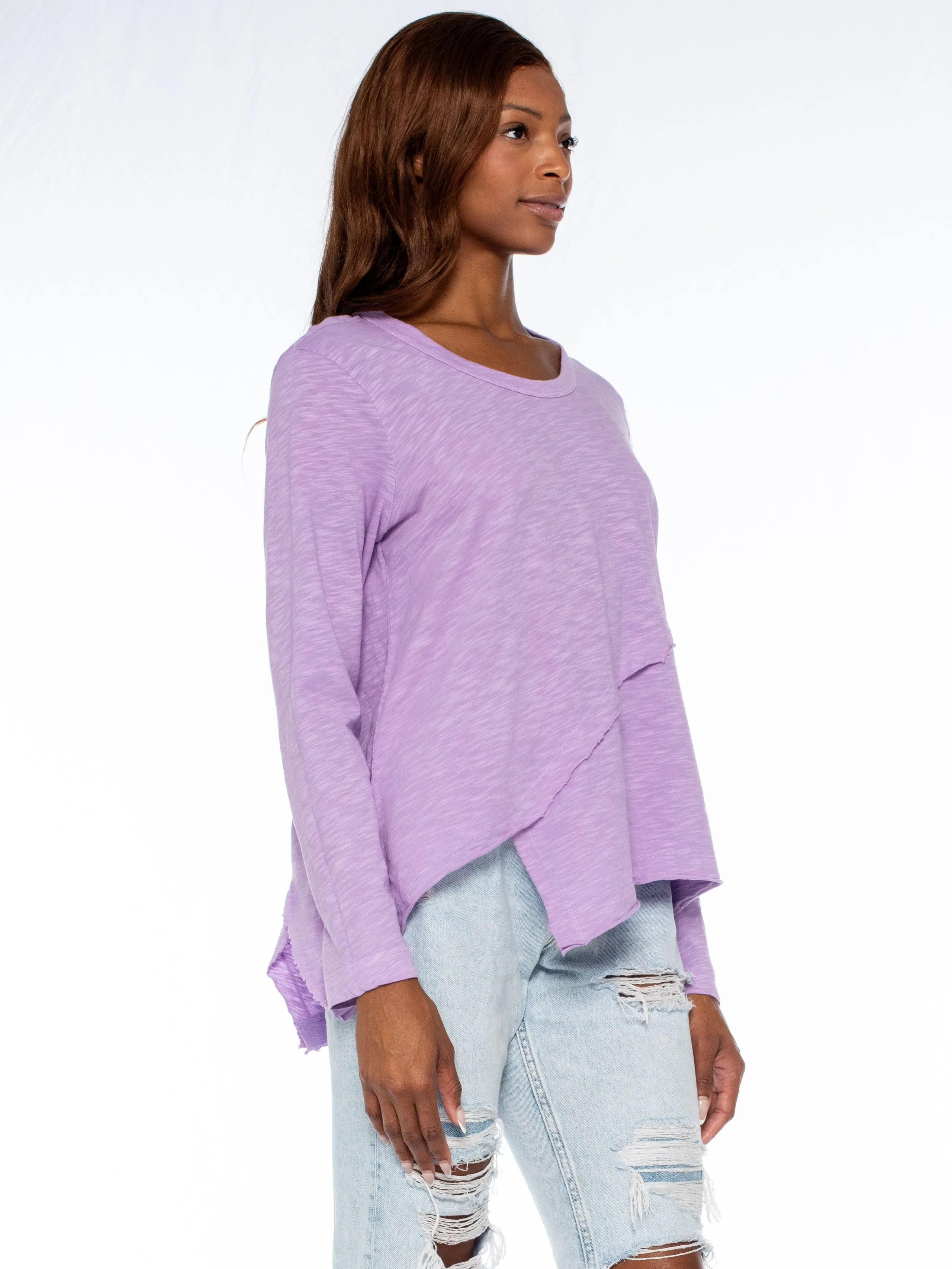 Crew Long Sleeve Easy Crossover Raw Hem Top
