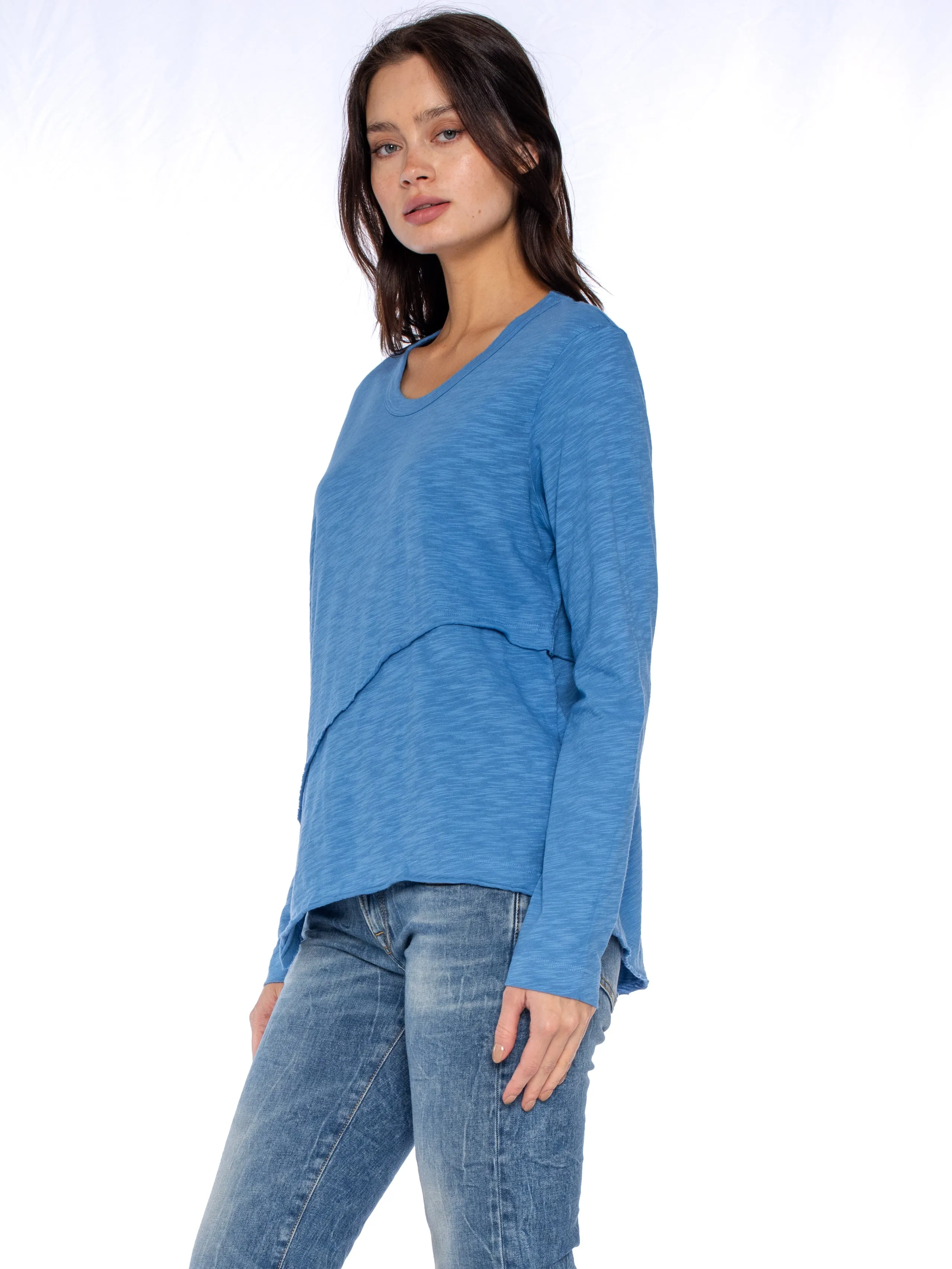 Crew Long Sleeve Easy Crossover Raw Hem Top