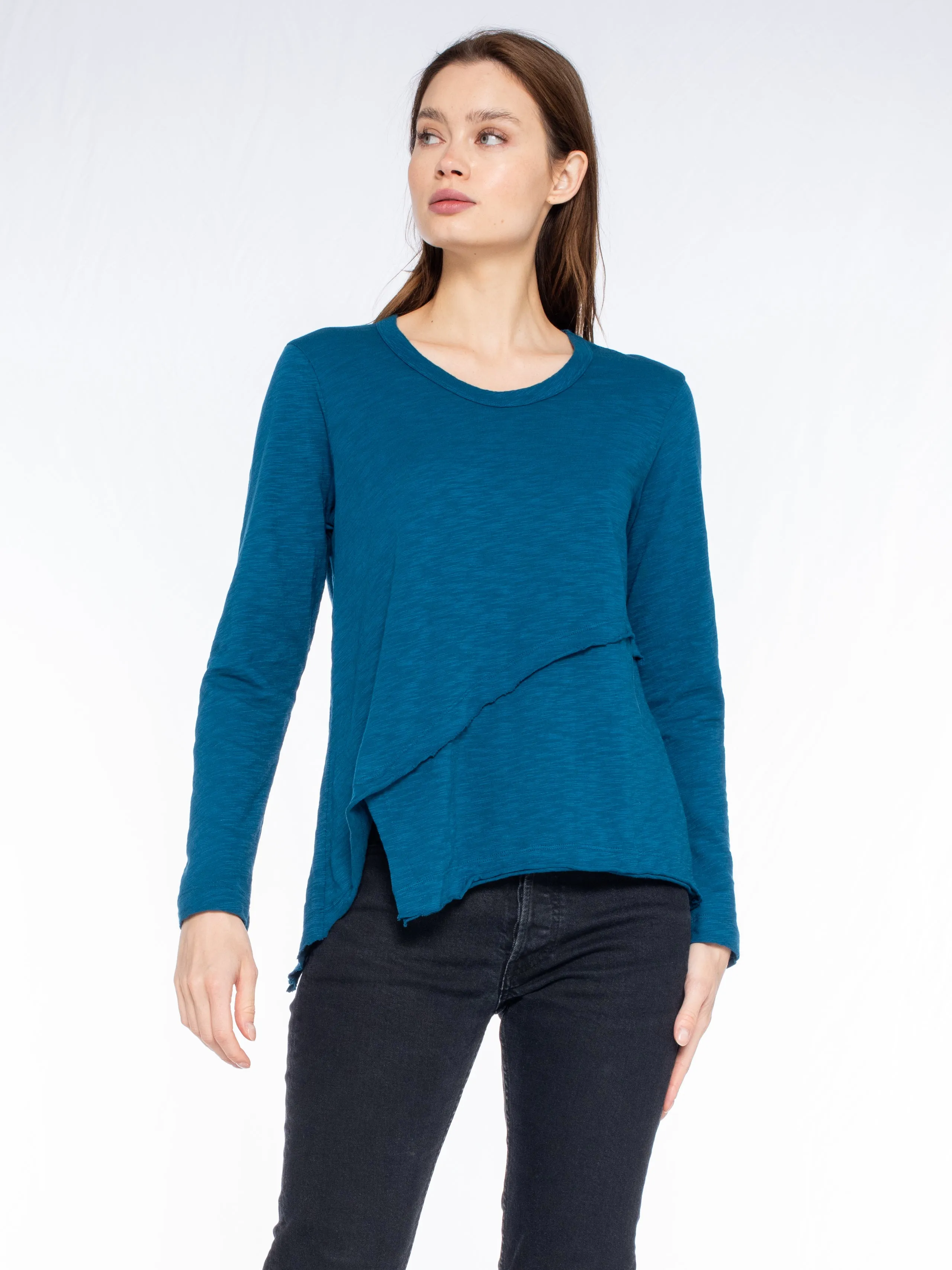 Crew Long Sleeve Easy Crossover Raw Hem Top