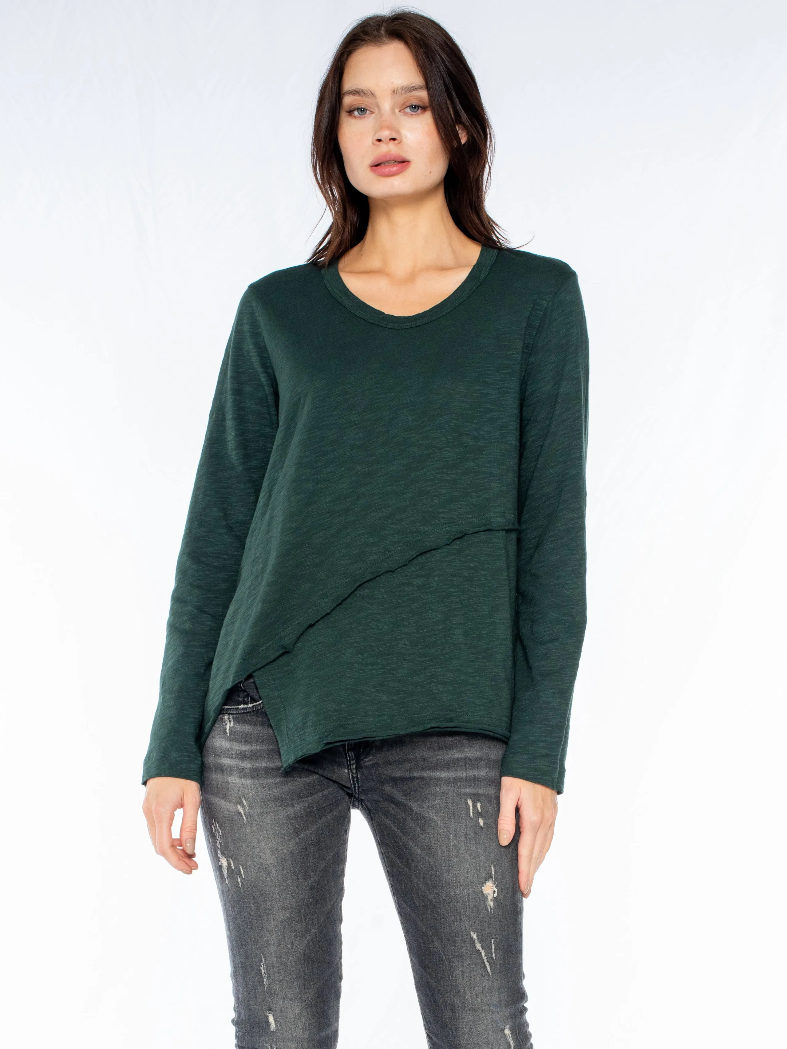 Crew Long Sleeve Easy Crossover Raw Hem Top