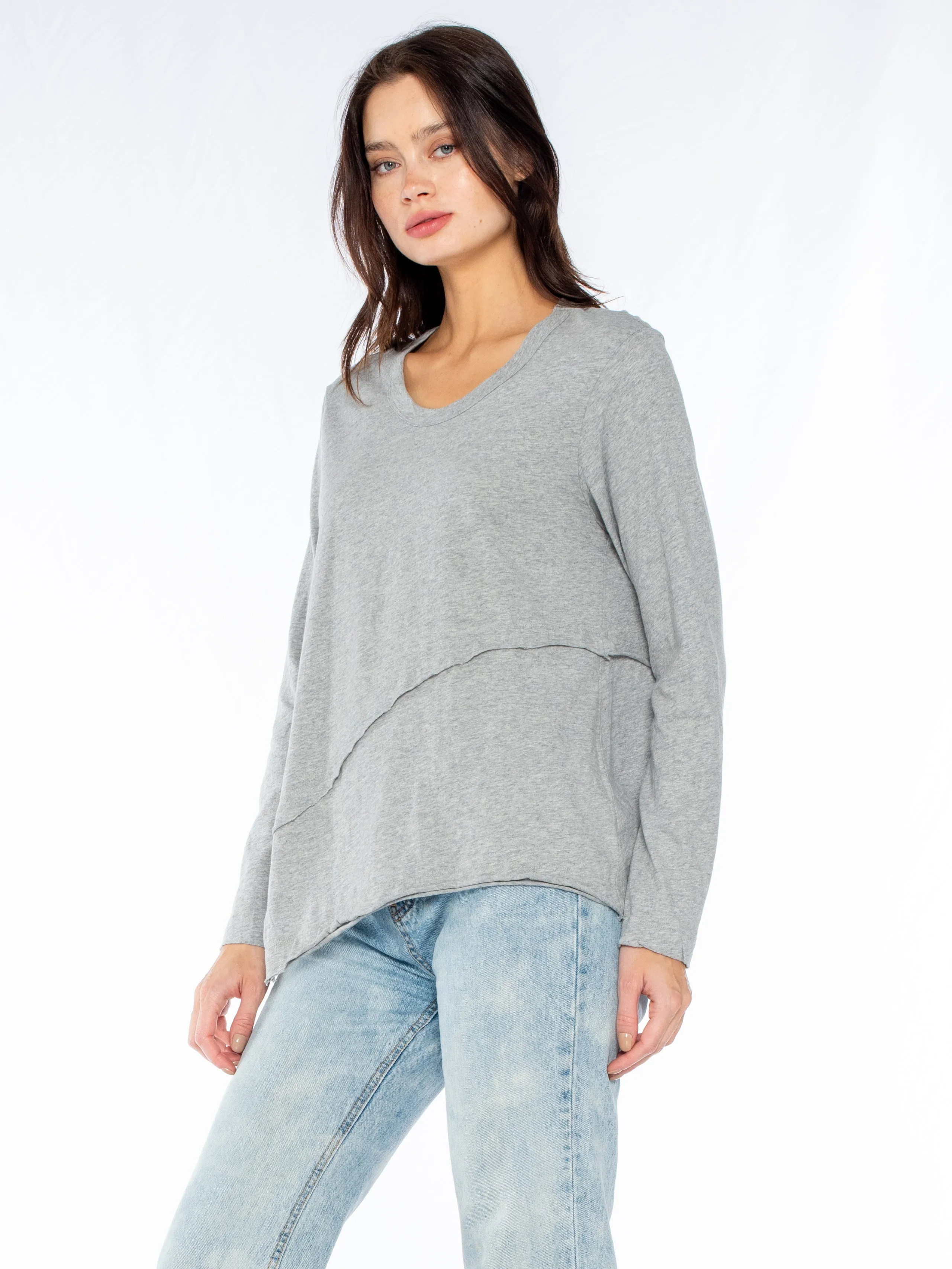 Crew Long Sleeve Easy Crossover Raw Hem Top