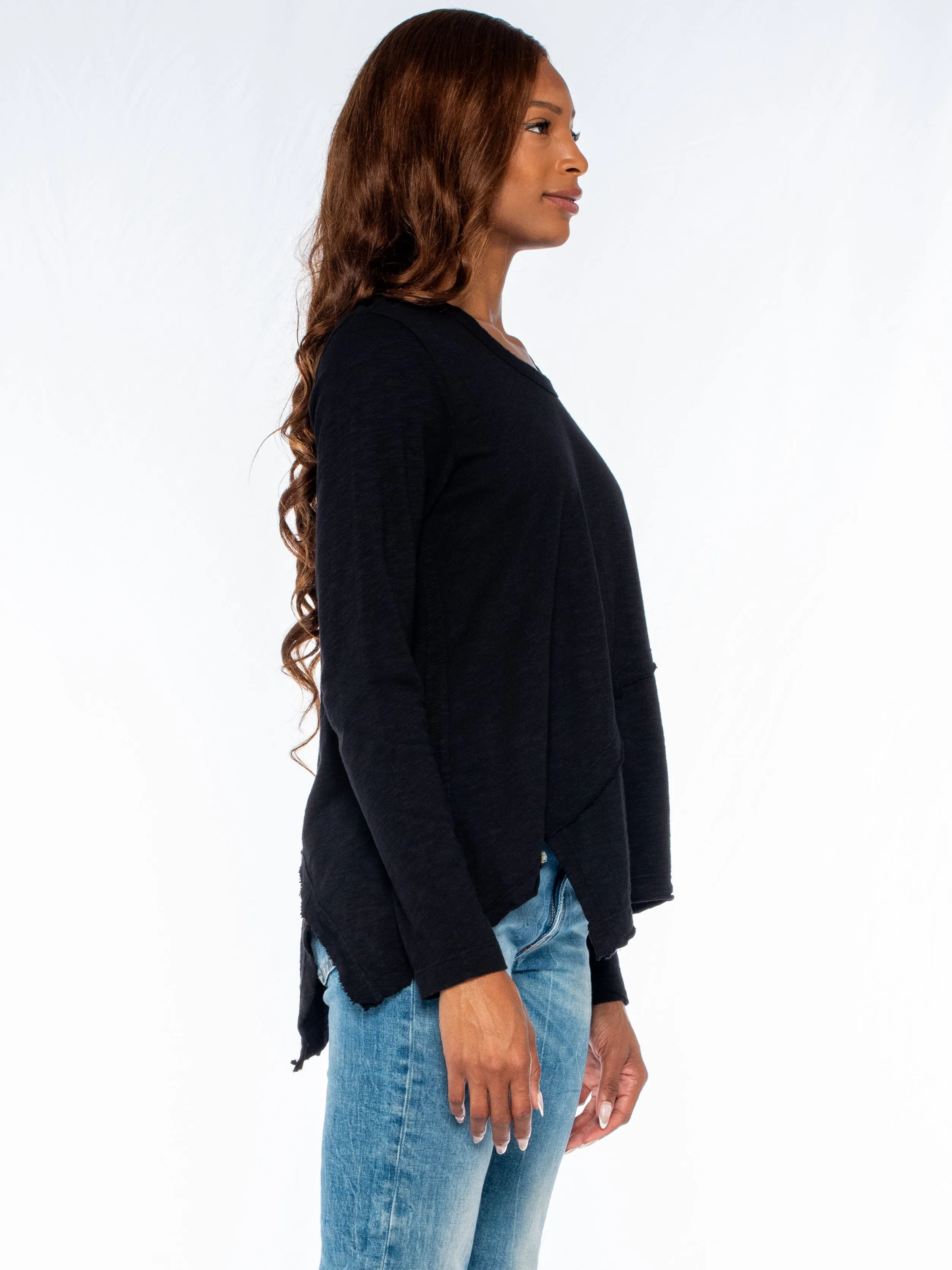 Crew Long Sleeve Easy Crossover Raw Hem Top