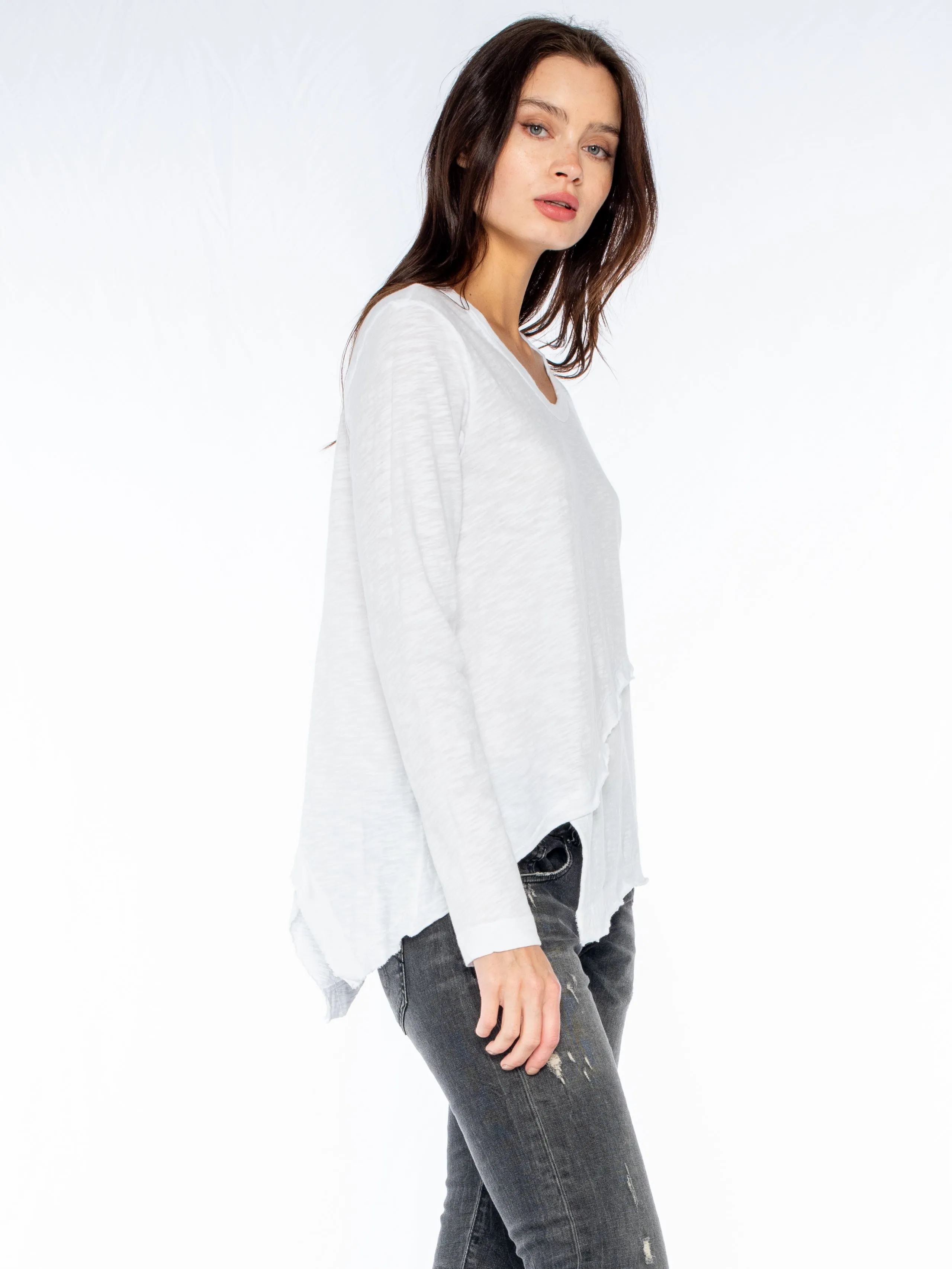 Crew Long Sleeve Easy Crossover Raw Hem Top
