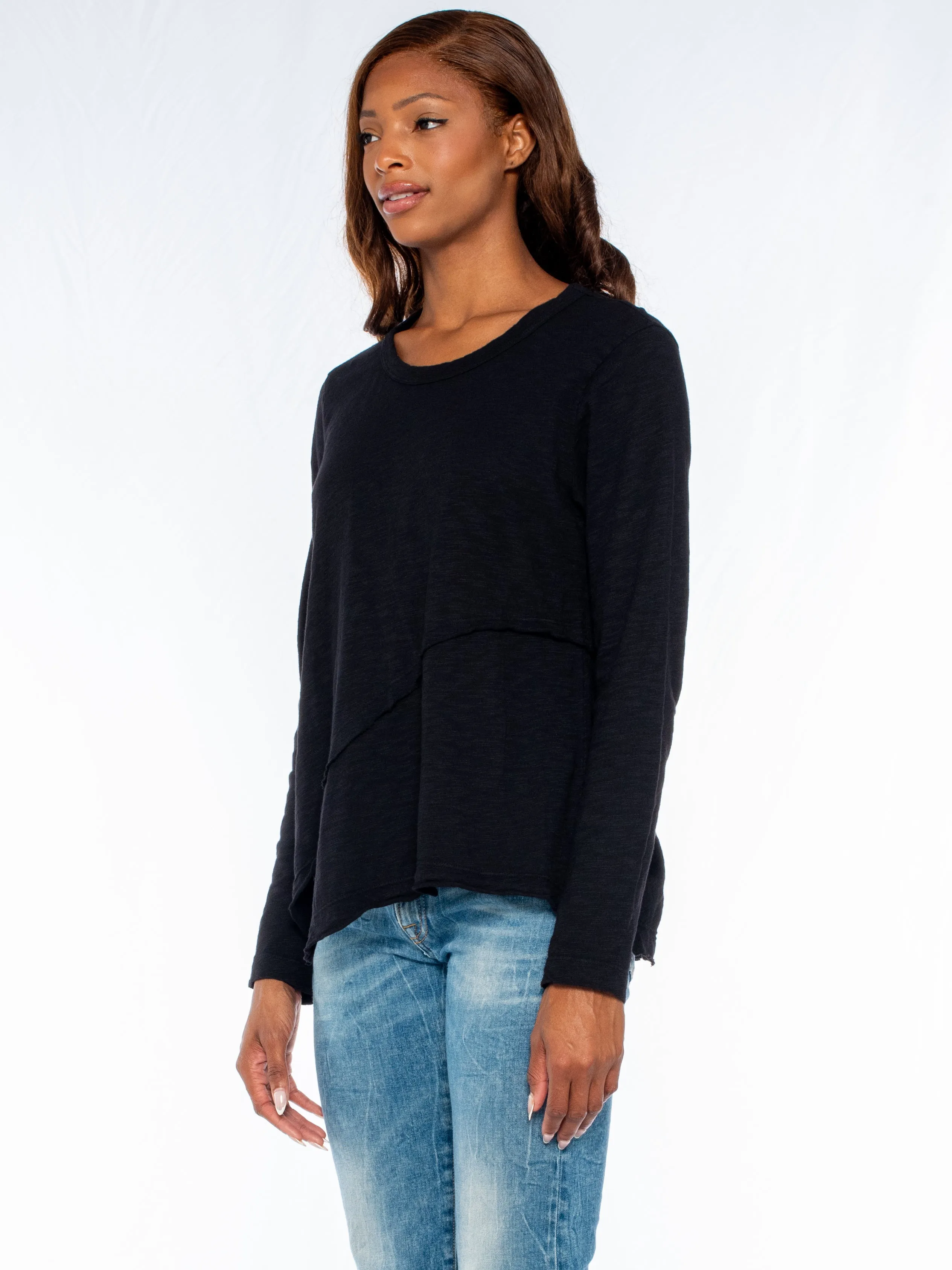 Crew Long Sleeve Easy Crossover Raw Hem Top