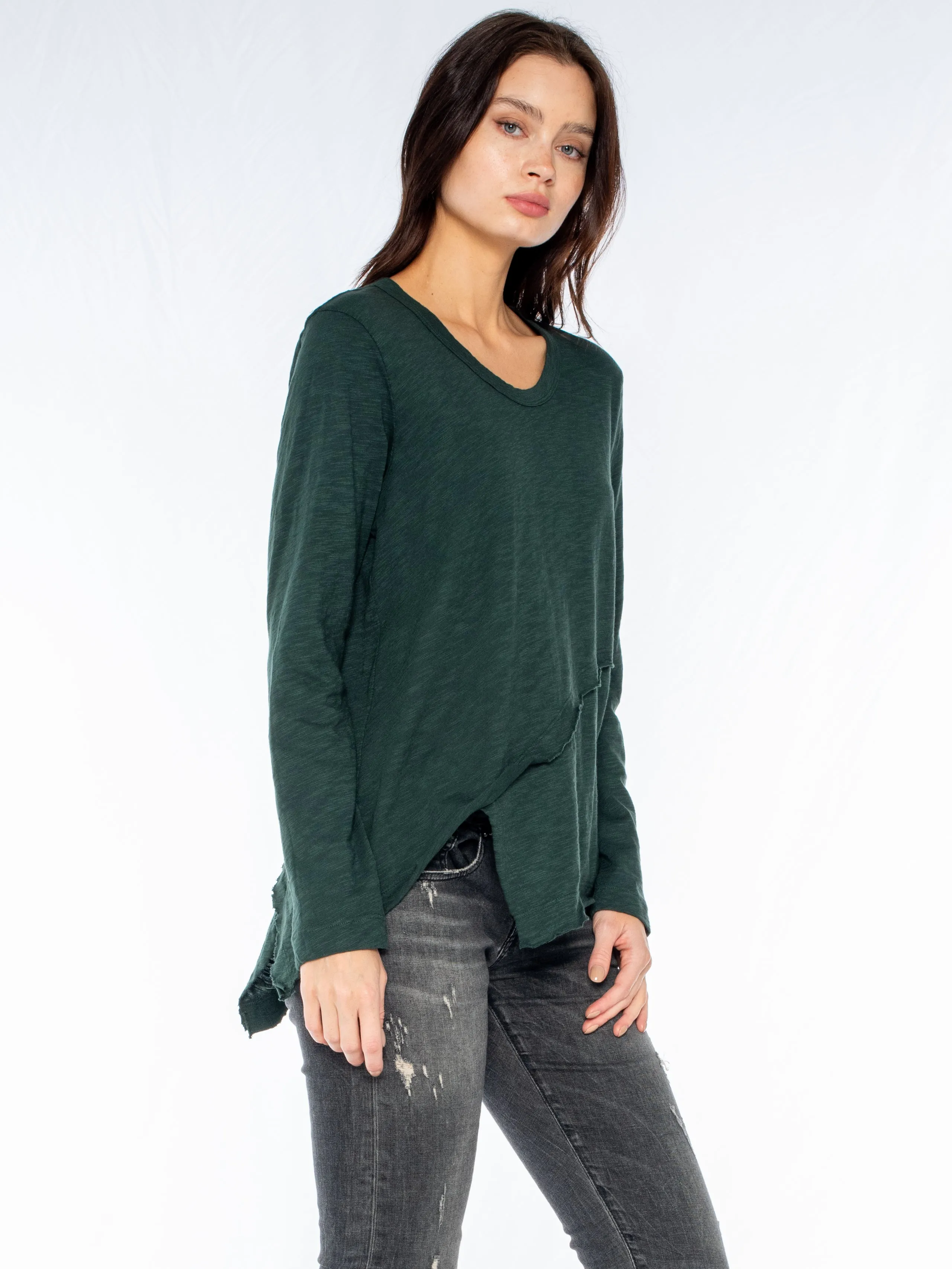 Crew Long Sleeve Easy Crossover Raw Hem Top