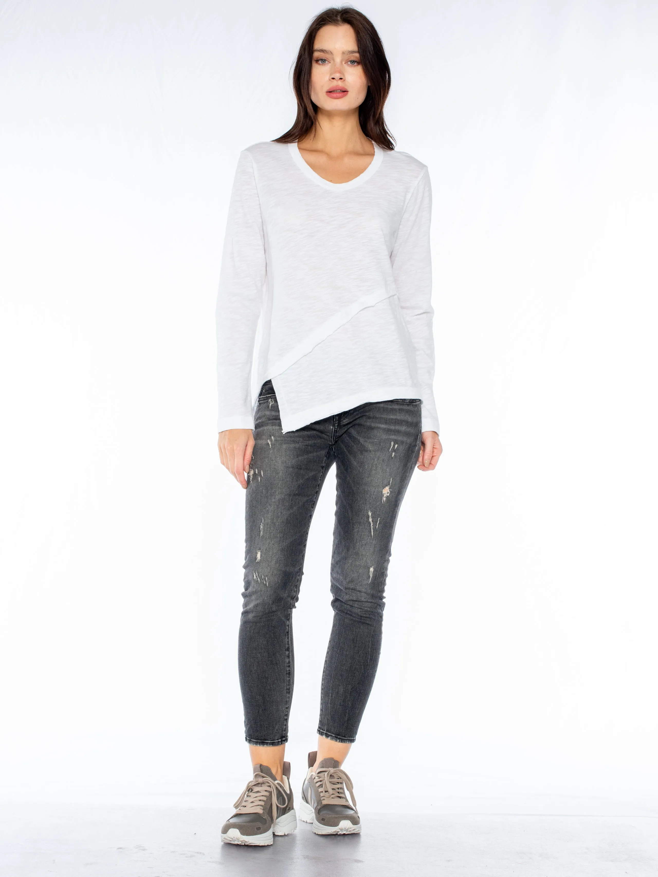 Crew Long Sleeve Easy Crossover Raw Hem Top
