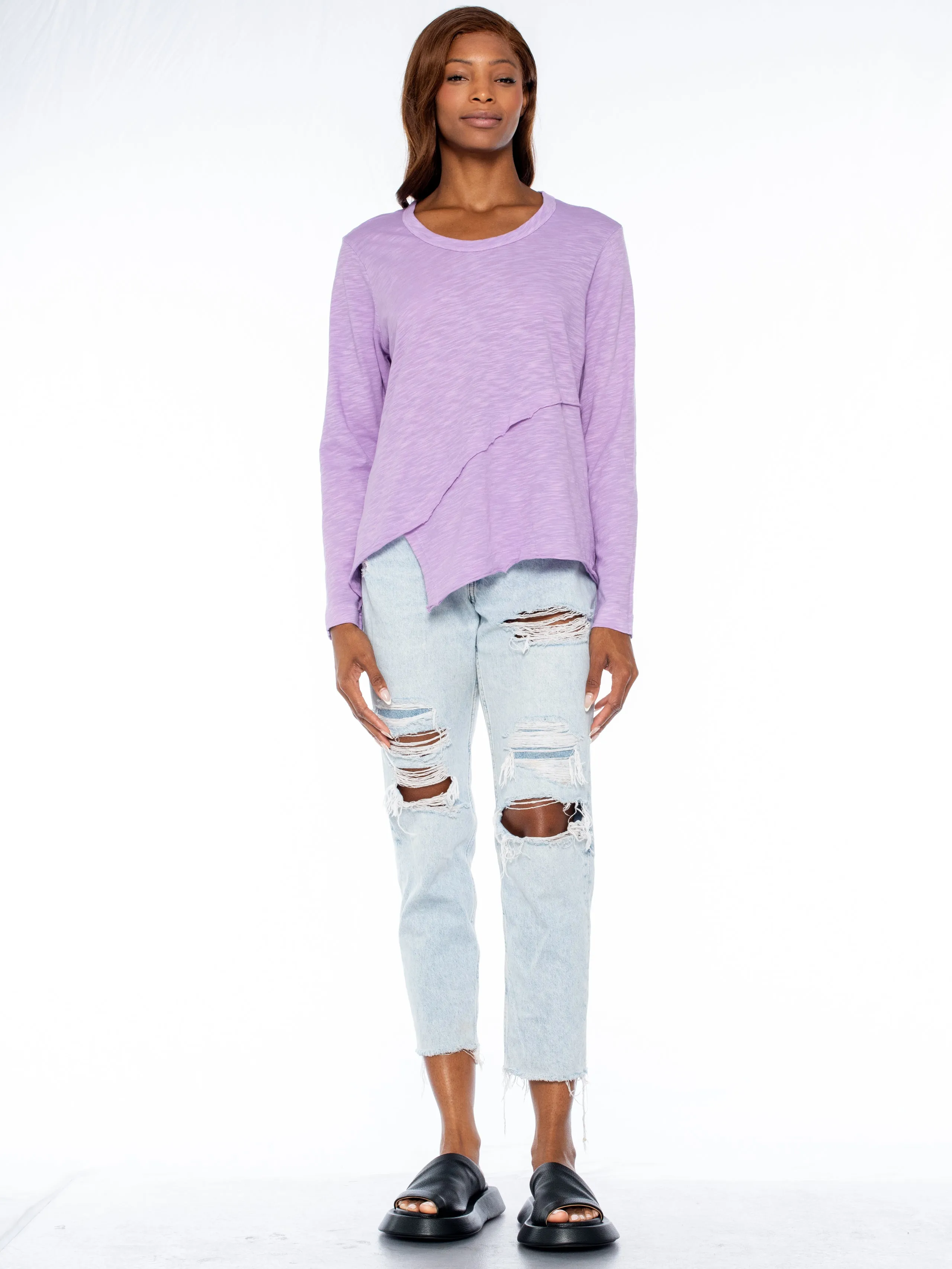 Crew Long Sleeve Easy Crossover Raw Hem Top