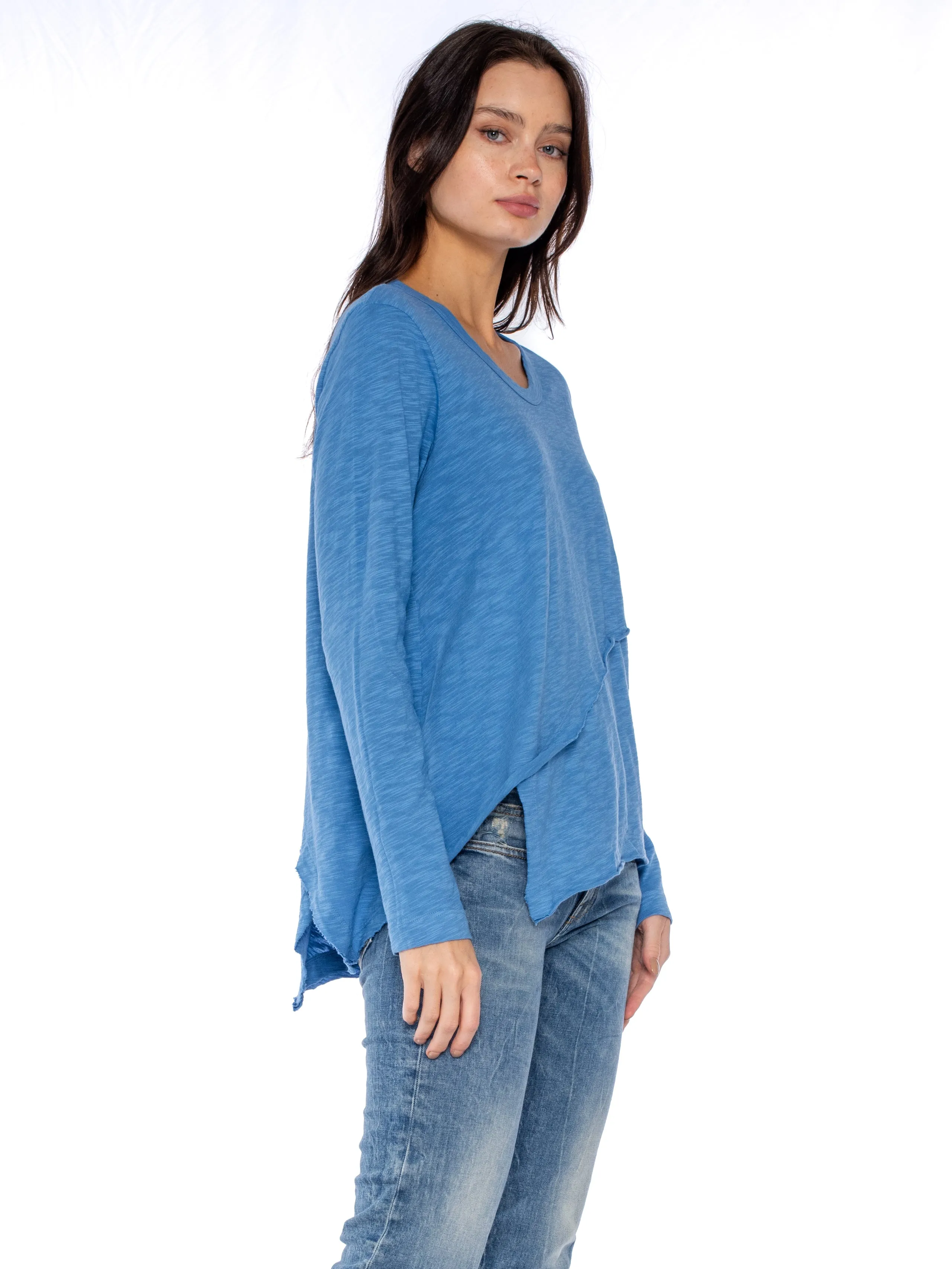 Crew Long Sleeve Easy Crossover Raw Hem Top