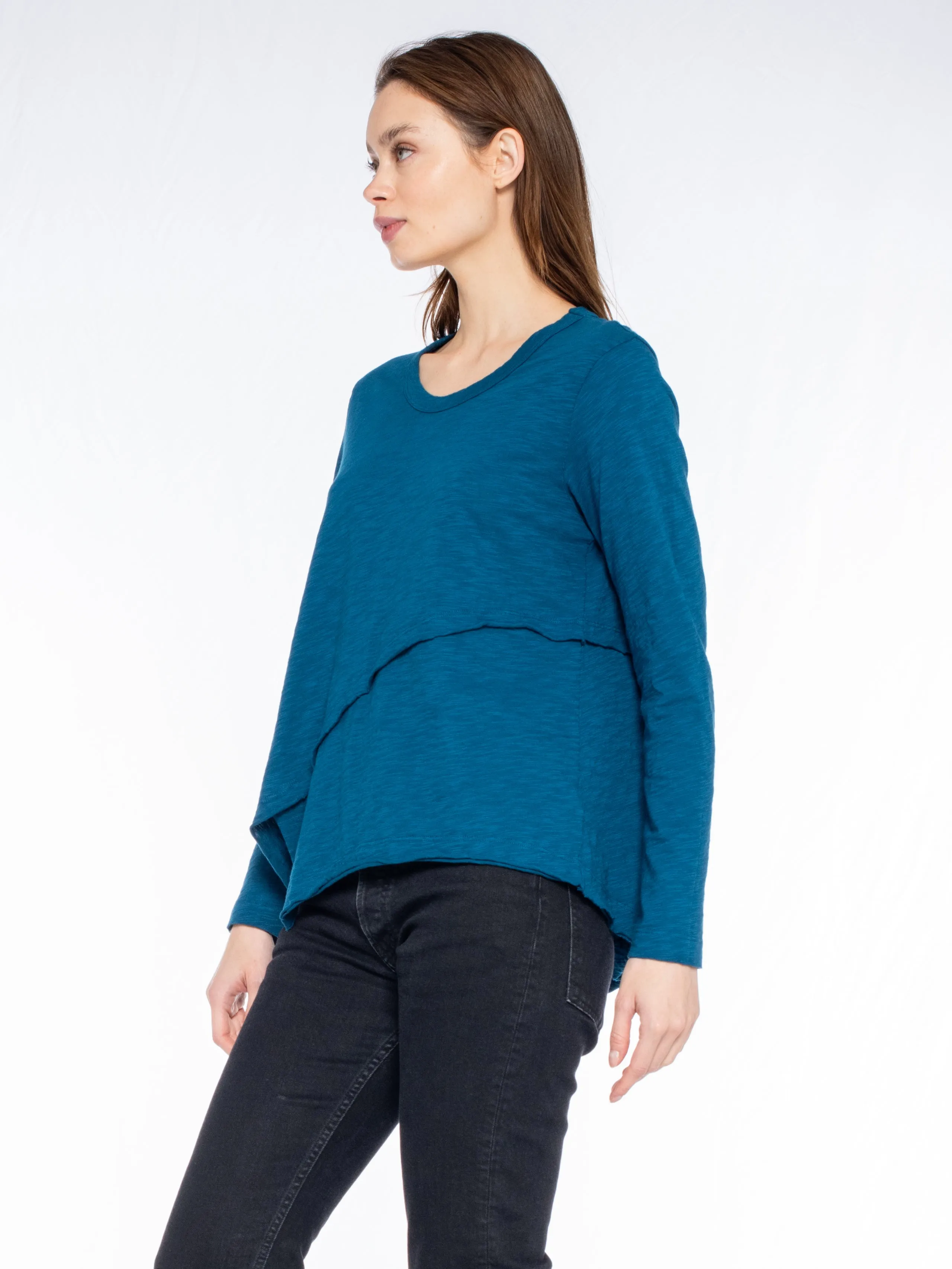 Crew Long Sleeve Easy Crossover Raw Hem Top