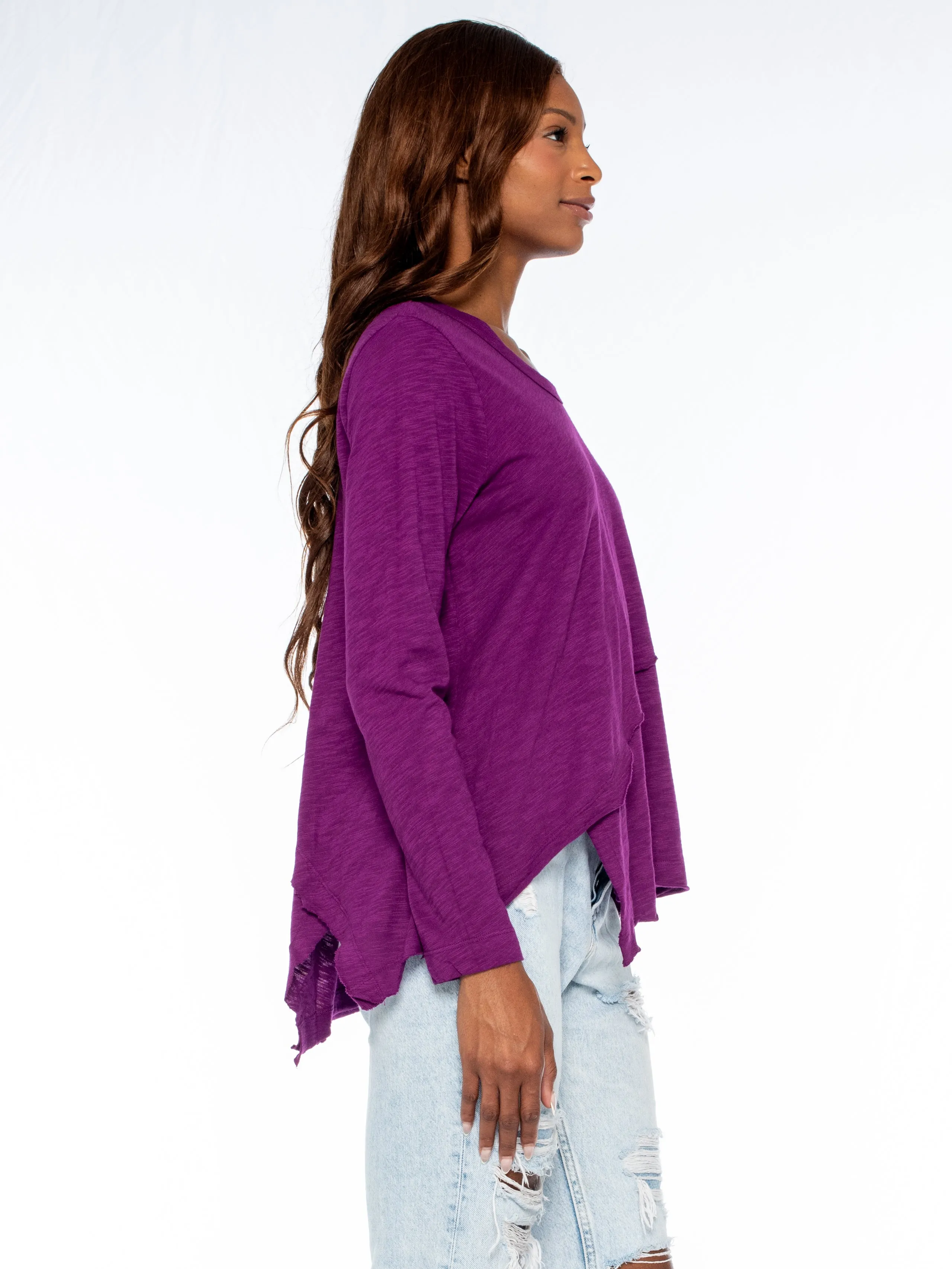 Crew Long Sleeve Easy Crossover Raw Hem Top